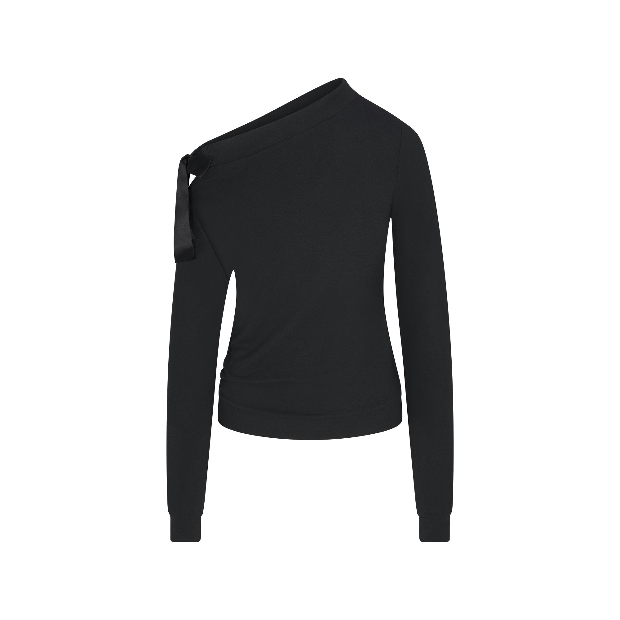 SKIMS CLOUD OFF THE SHOULDER TOP | ONYX FLAT ON A WHITE BACKGROUND | FLT