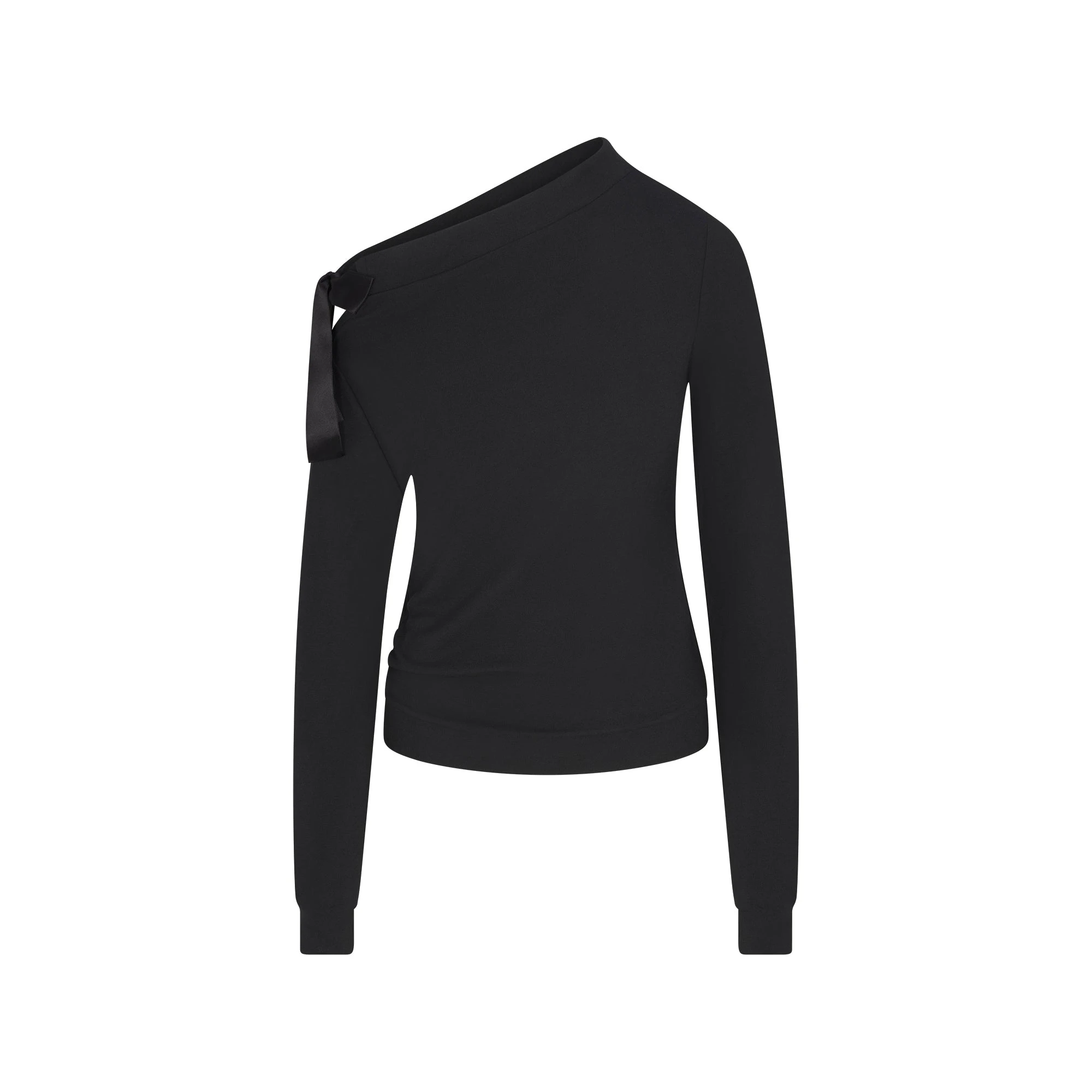 SKIMS CLOUD OFF THE SHOULDER TOP | ONYX FLAT ON A WHITE BACKGROUND | FLT