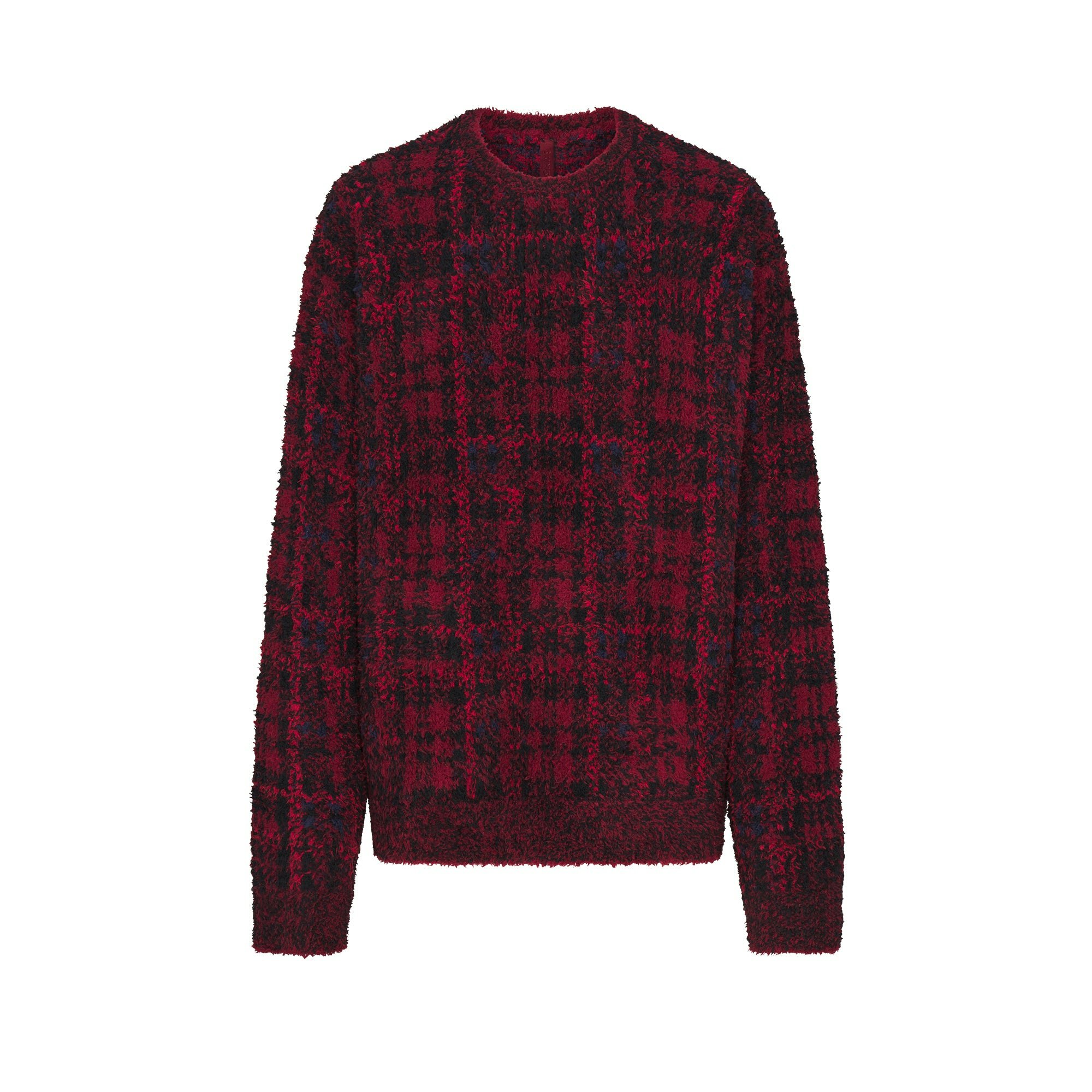 COZY OVERSIZED CREWNECK PULLOVER | MERLOT NAVY PLAID FLAT ON A WHITE BACKGROUND | FLT