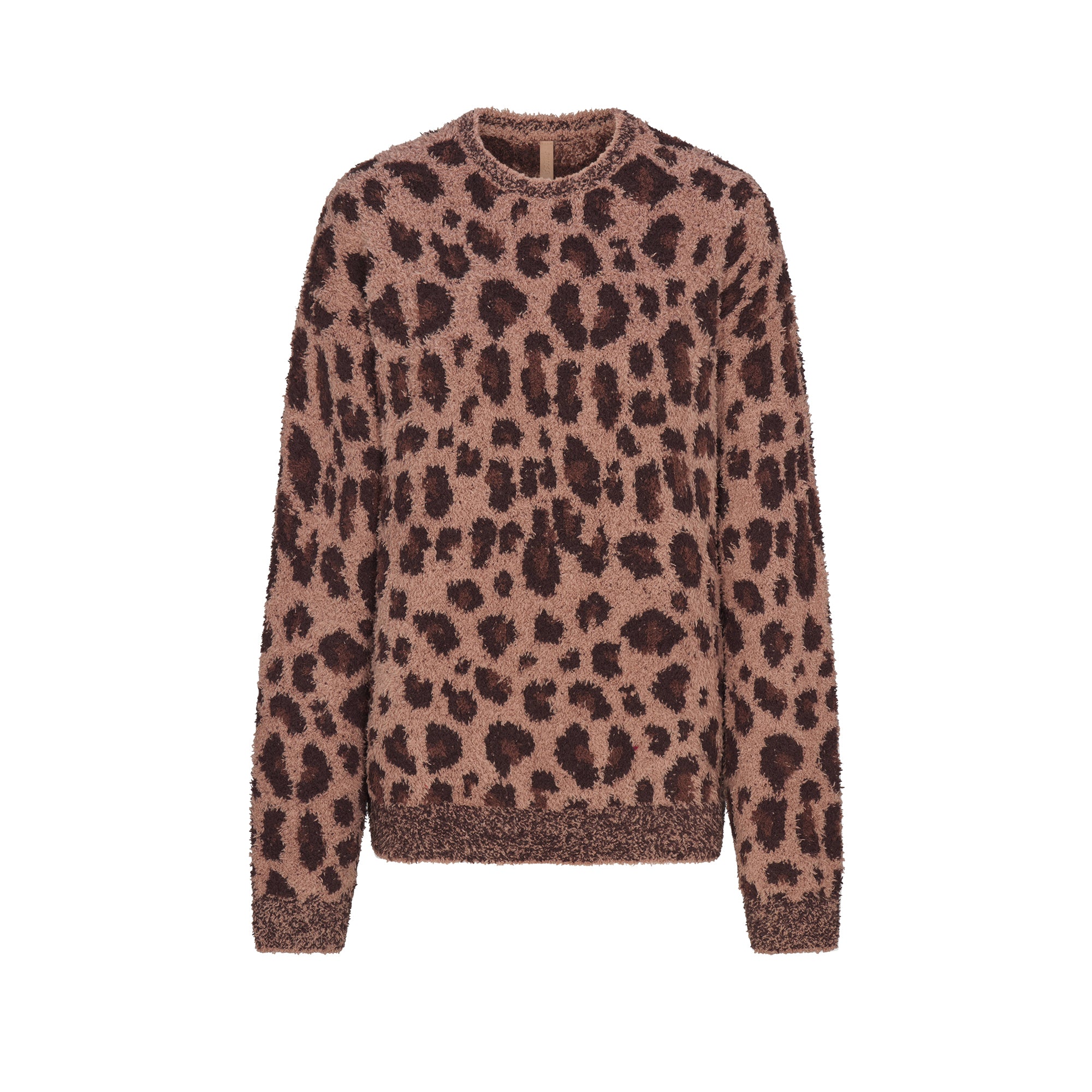 COZY OVERSIZED CREWNECK PULLOVER | SIENNA LEOPARD PRINT FLAT ON A WHITE BACKGROUND | FLT