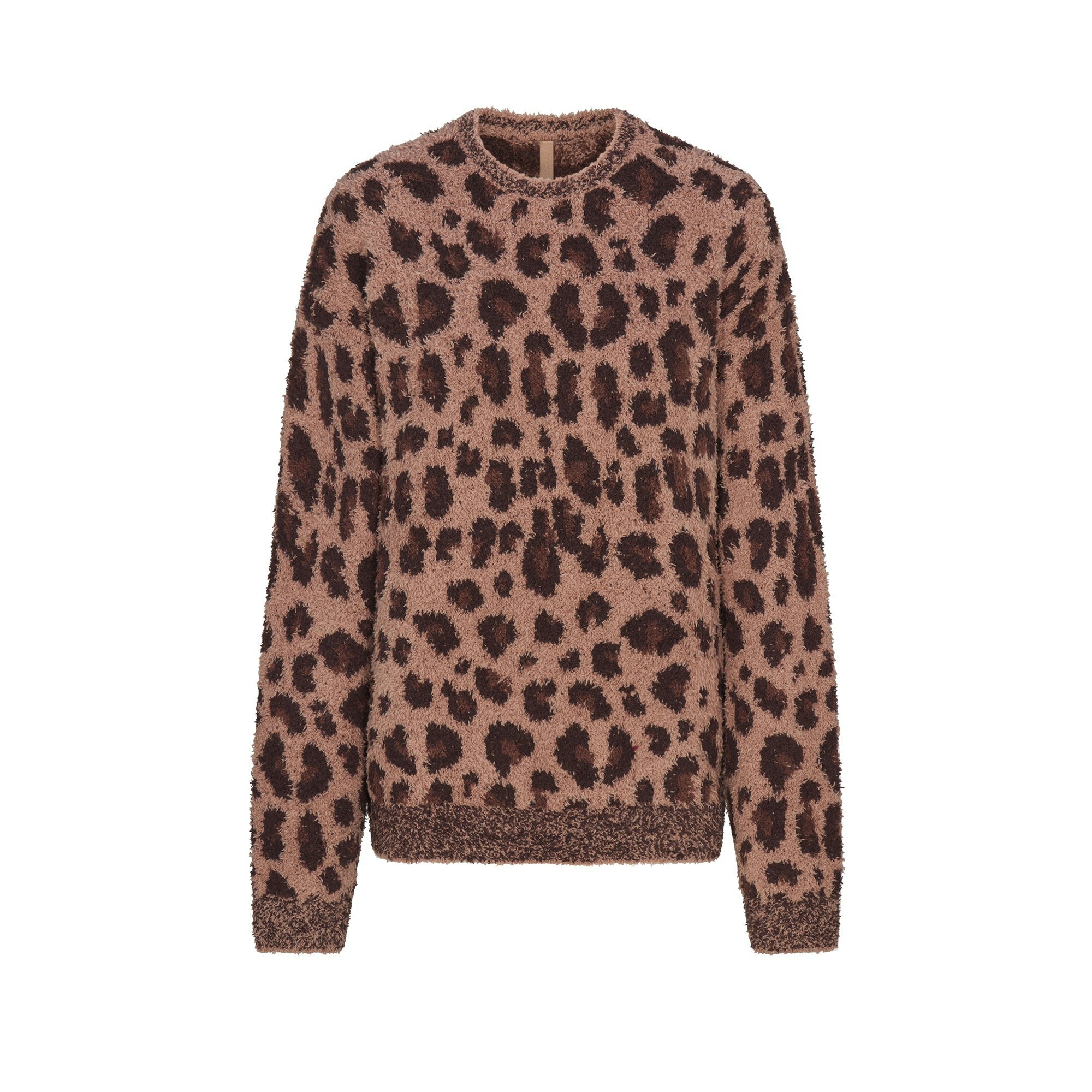 COZY OVERSIZED CREWNECK PULLOVER | SIENNA LEOPARD PRINT FLAT ON A WHITE BACKGROUND | FLT