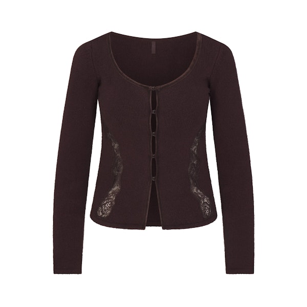 LACE KNIT LONG SLEEVE CARDIGAN | PHOENIX FLAT ON A WHITE BACKGROUND | FLT