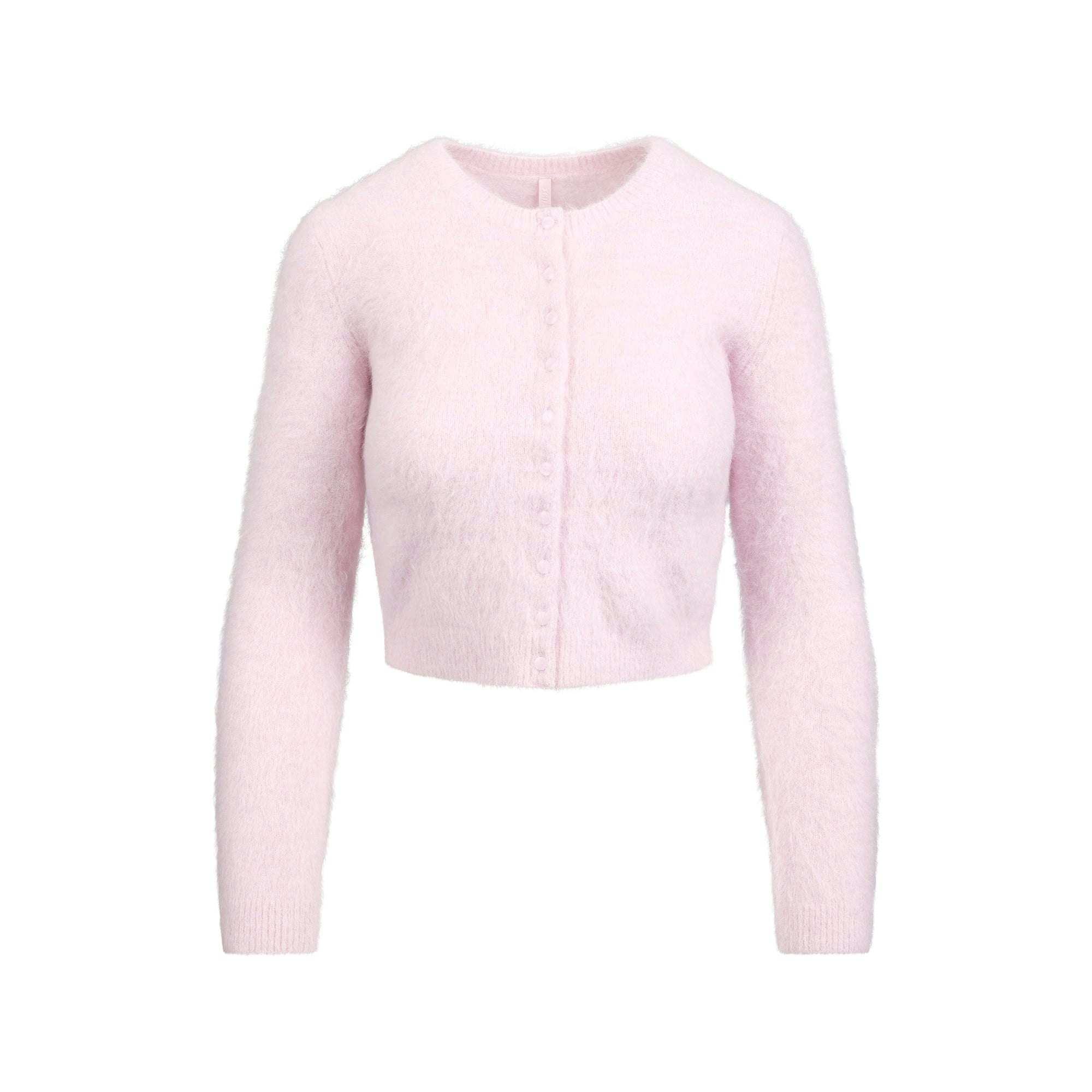 BRUSHED ALPACA LONG SLEEVE CARDIGAN | CHERRY BLOSSOM FLAT ON A WHITE BACKGROUND | FLT