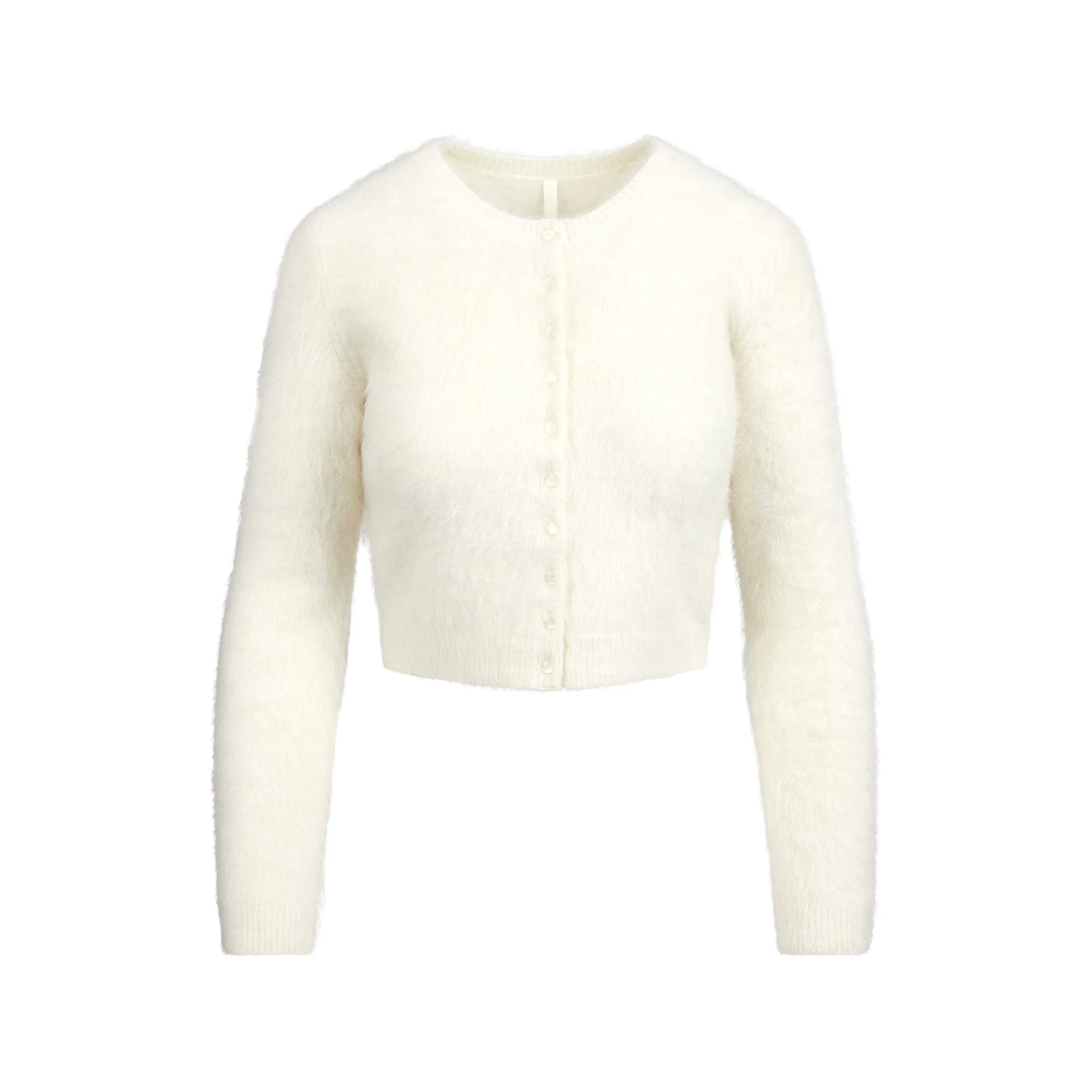 BRUSHED ALPACA LONG SLEEVE CARDIGAN | EGRET FLAT ON A WHITE BACKGROUND | FLT