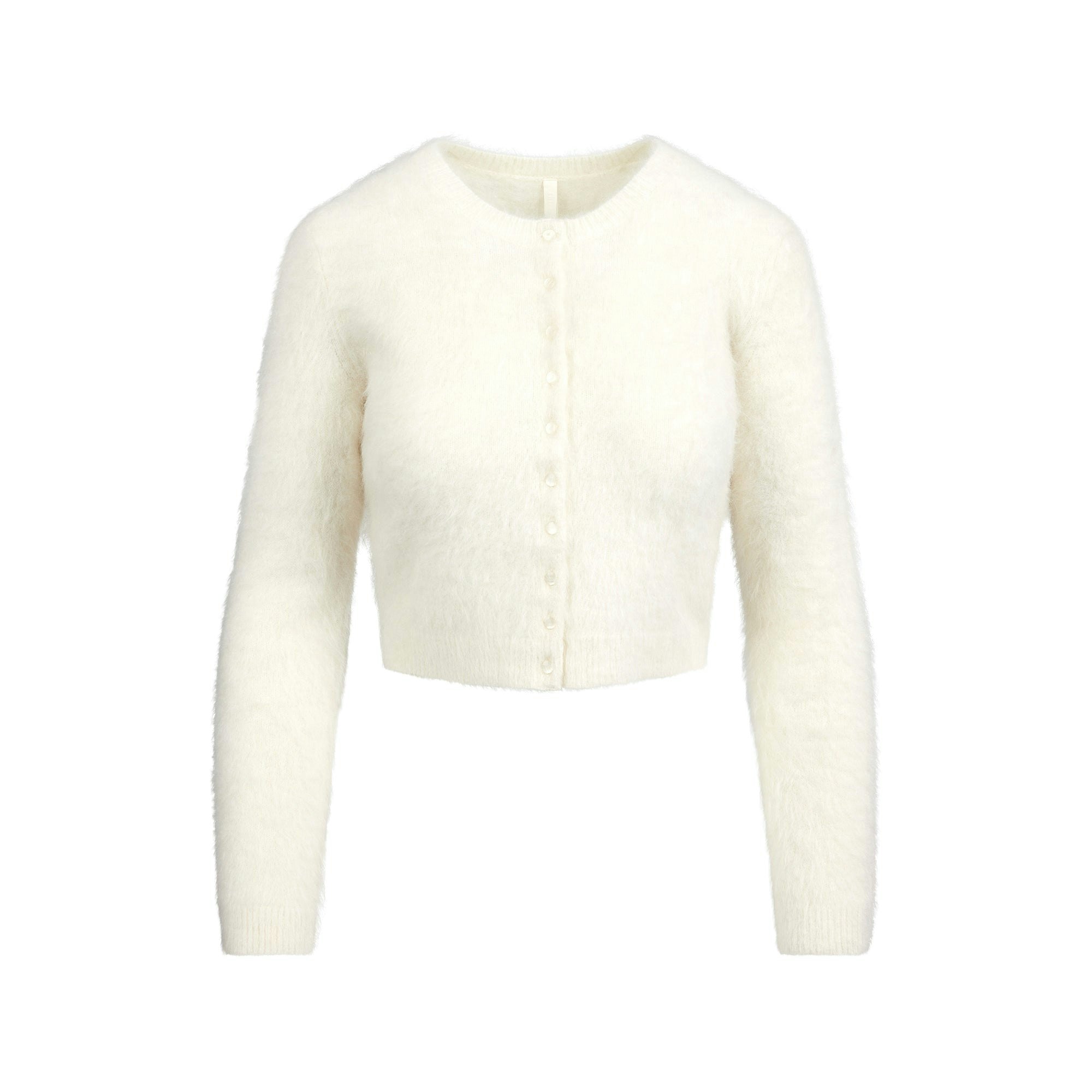 BRUSHED ALPACA LONG SLEEVE CARDIGAN | EGRET FLAT ON A WHITE BACKGROUND | FLT