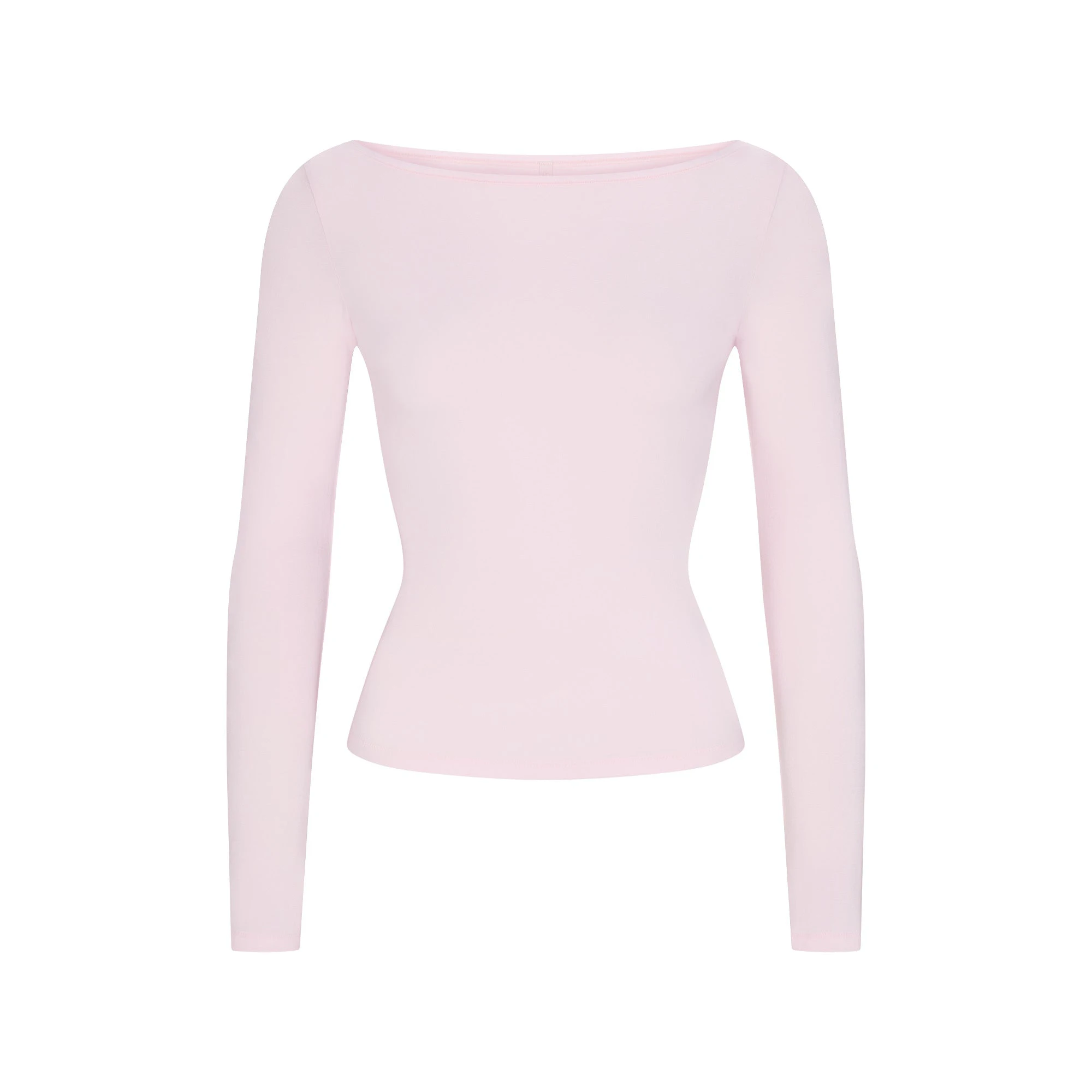 COTTON JERSEY LONG SLEEVE BOATNECK TOP | CHERRY BLOSSOM FLAT ON A WHITE BACKGROUND | FLT