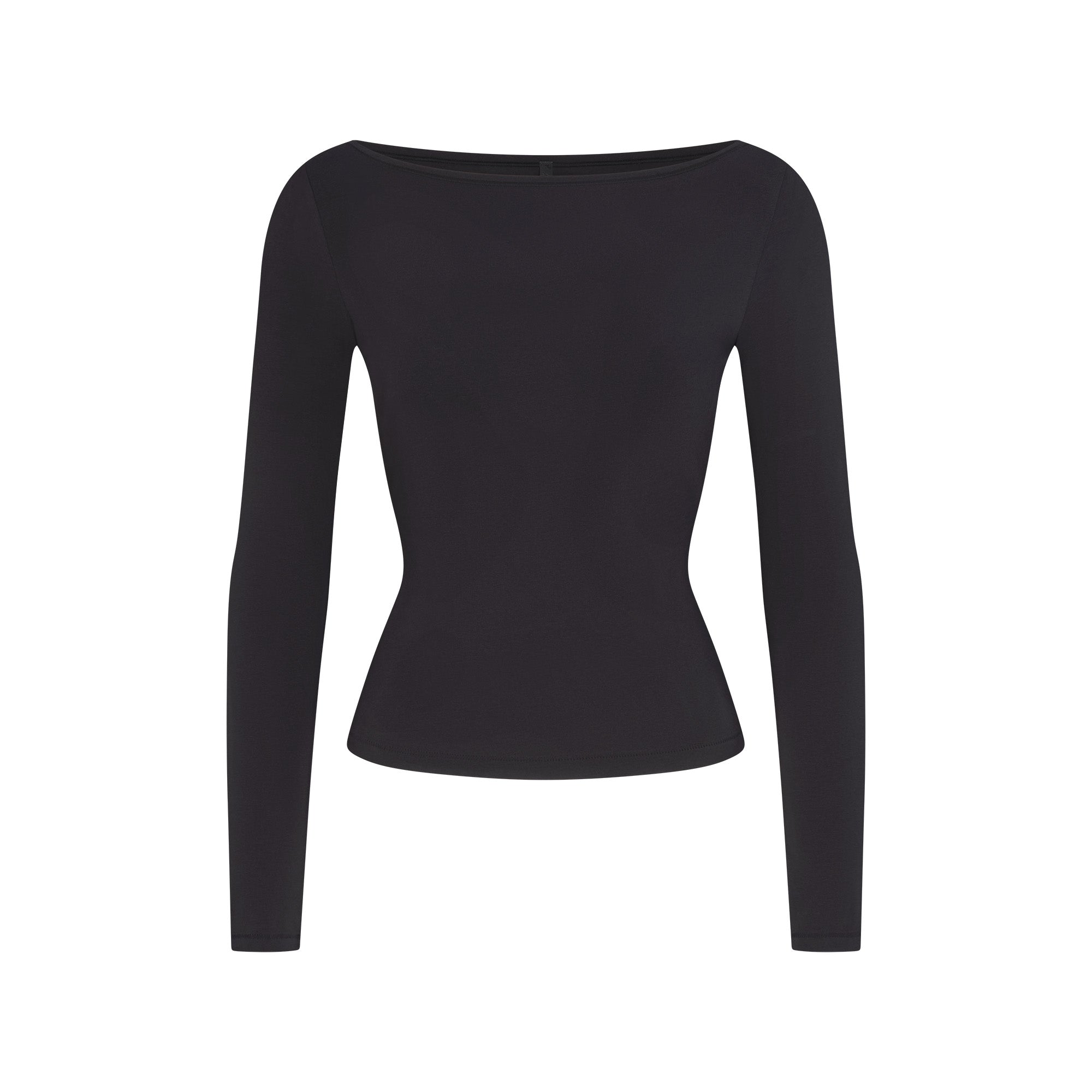 COTTON JERSEY LONG SLEEVE BOATNECK TOP | SOOT FLAT ON A WHITE BACKGROUND | FLT