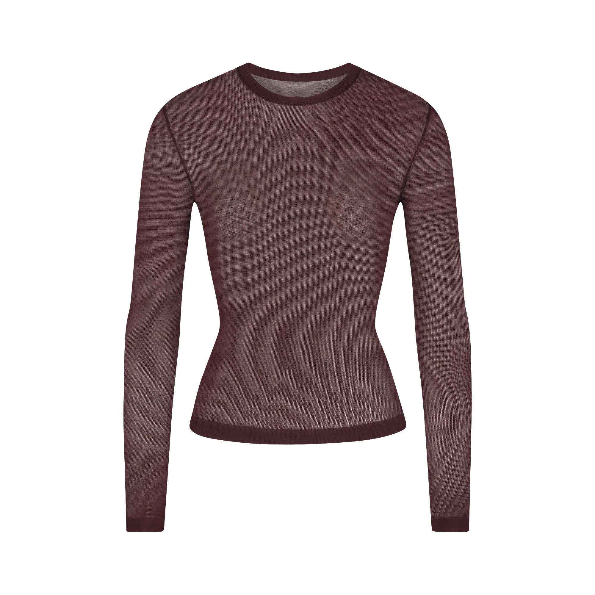 SLINKY KNIT CREW NECK LONG SLEEVE TOP | CURRANT FLAT ON A WHITE BACKGROUND | FLT