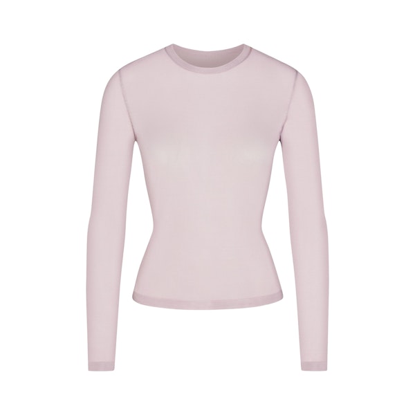 SLINKY KNIT CREW NECK LONG SLEEVE TOP | IRIS MICA FLAT ON A WHITE BACKGROUND | FLT