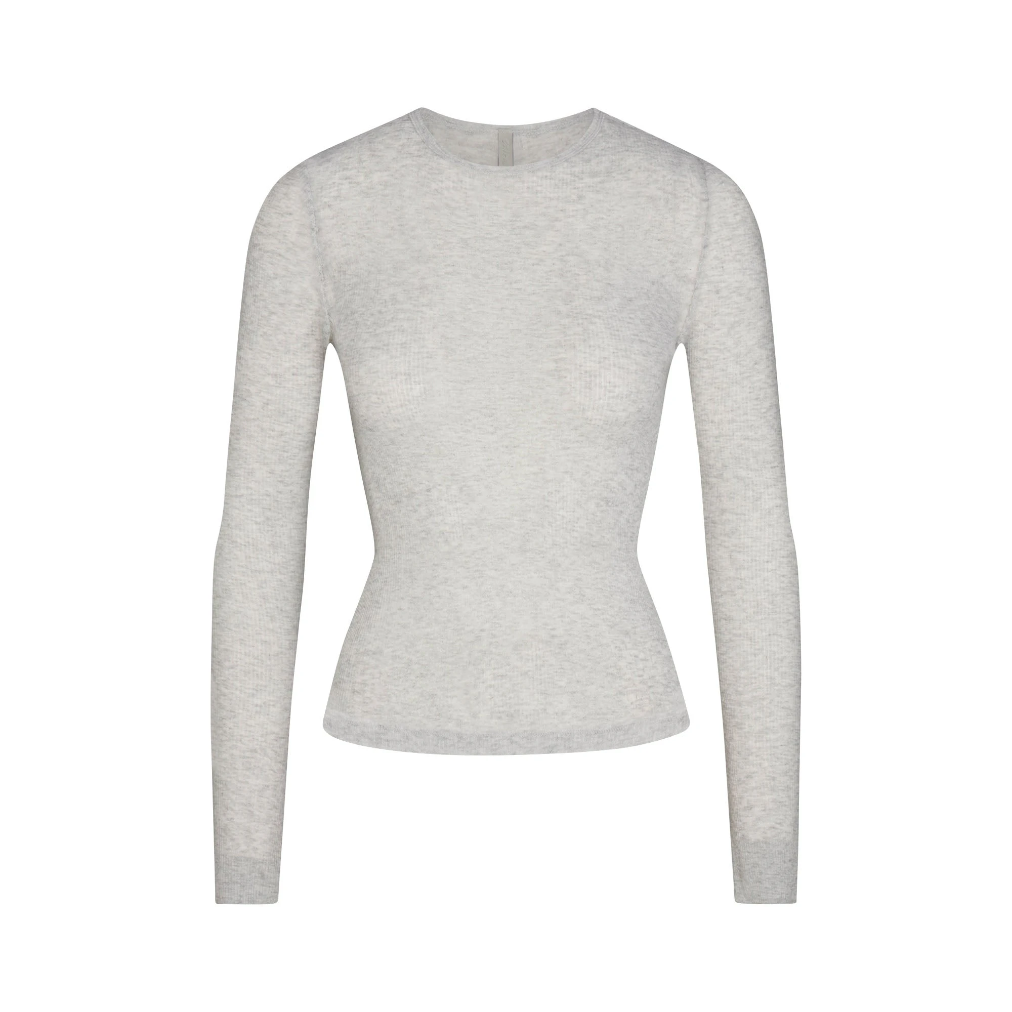 SHEER RIB LONG SLEEVE TOP | LIGHT HEATHER GREY FLAT ON A WHITE BACKGROUND | FLT