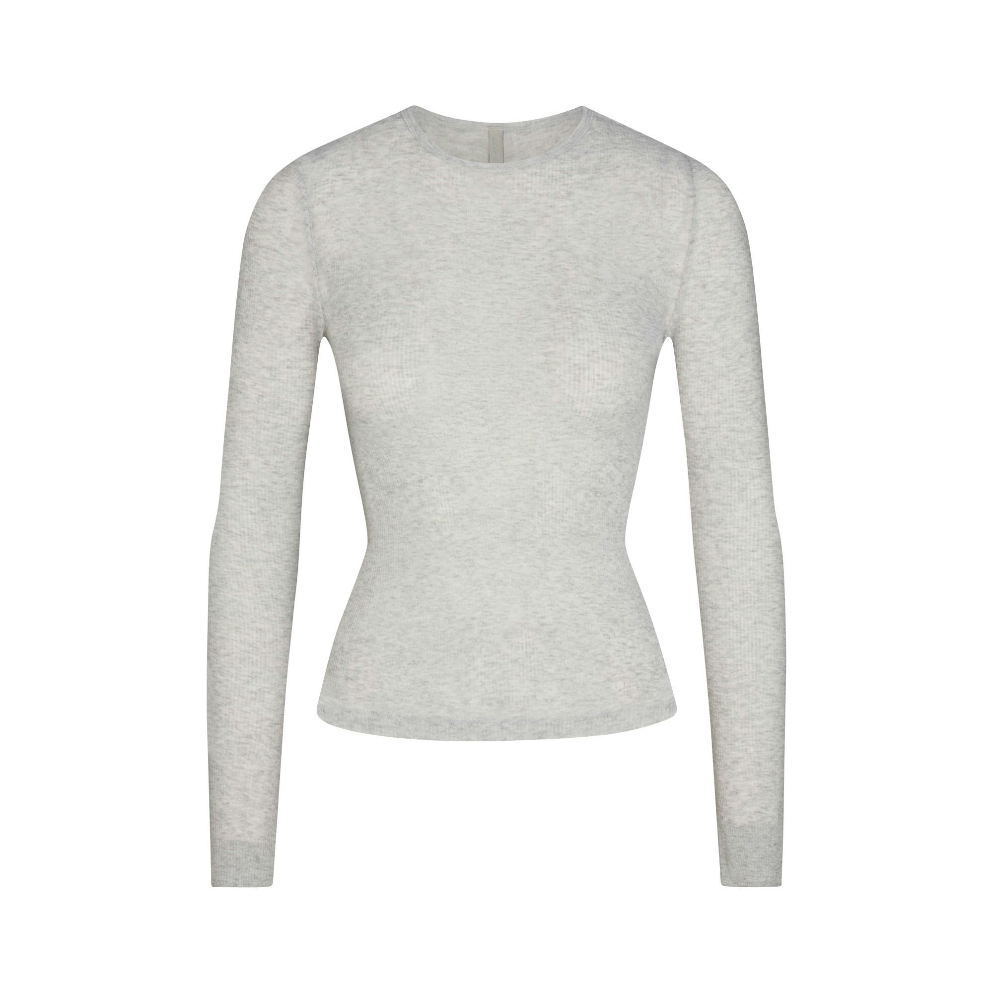SHEER RIB LONG SLEEVE TOP | LIGHT HEATHER GREY FLAT ON A WHITE BACKGROUND | FLT