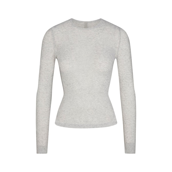 SHEER RIB LONG SLEEVE TOP | LIGHT HEATHER GREY FLAT ON A WHITE BACKGROUND | FLT