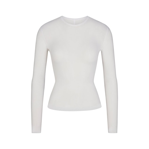 SHEER RIB LONG SLEEVE TOP | SNOW FLAT ON A WHITE BACKGROUND | FLT