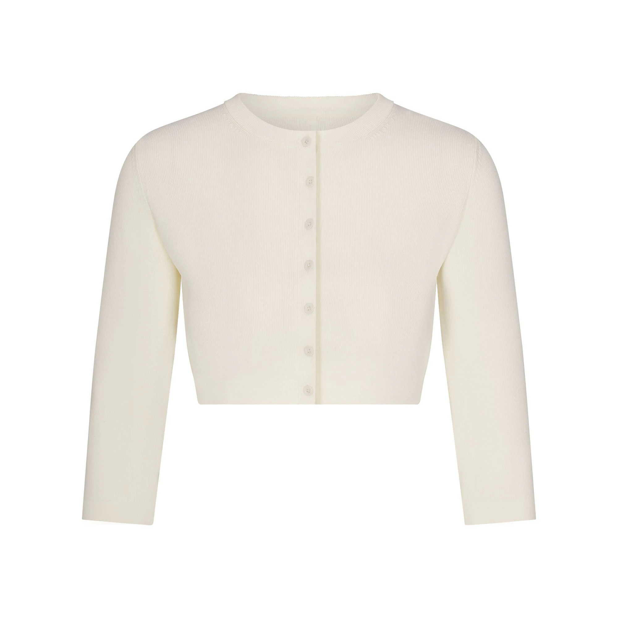 REFINED KNIT CROPPED CARDIGAN | EGRET FLAT ON A WHITE BACKGROUND | FLT