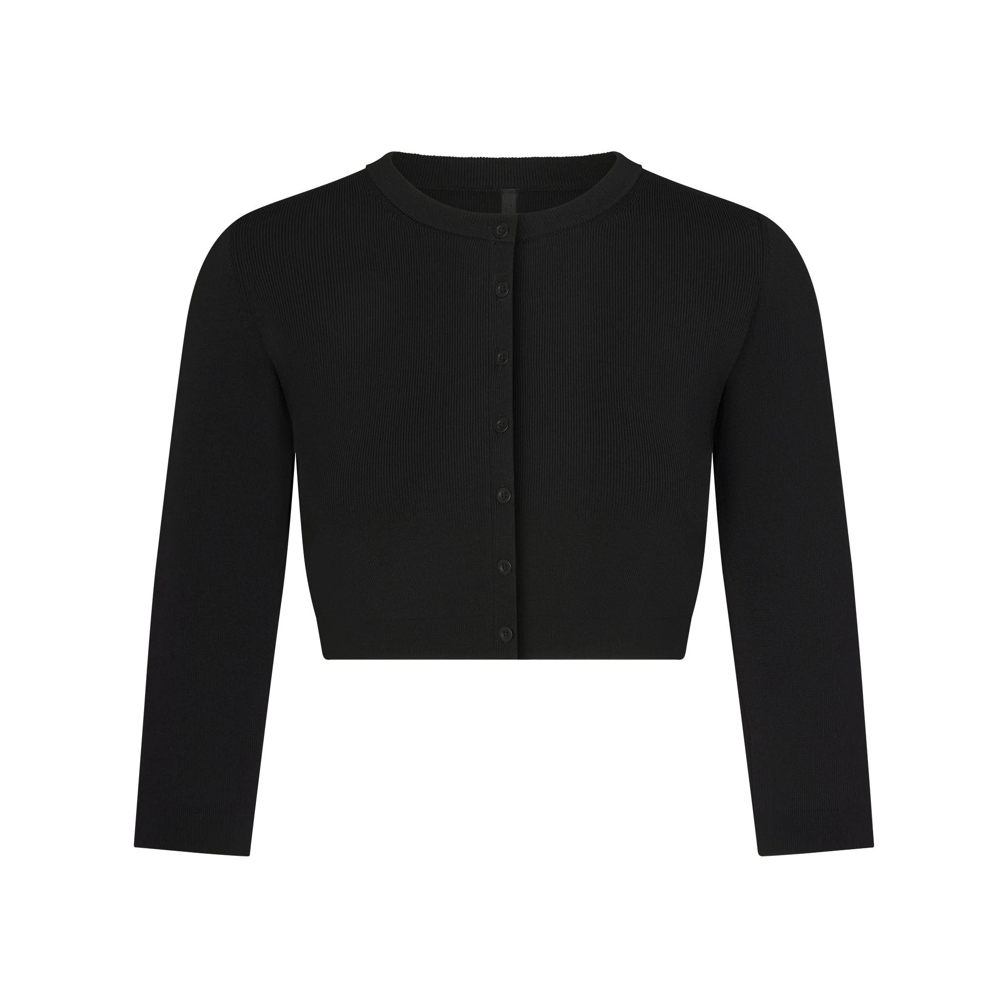 REFINED KNIT CROPPED CARDIGAN | OBSIDIAN FLAT ON A WHITE BACKGROUND | FLT