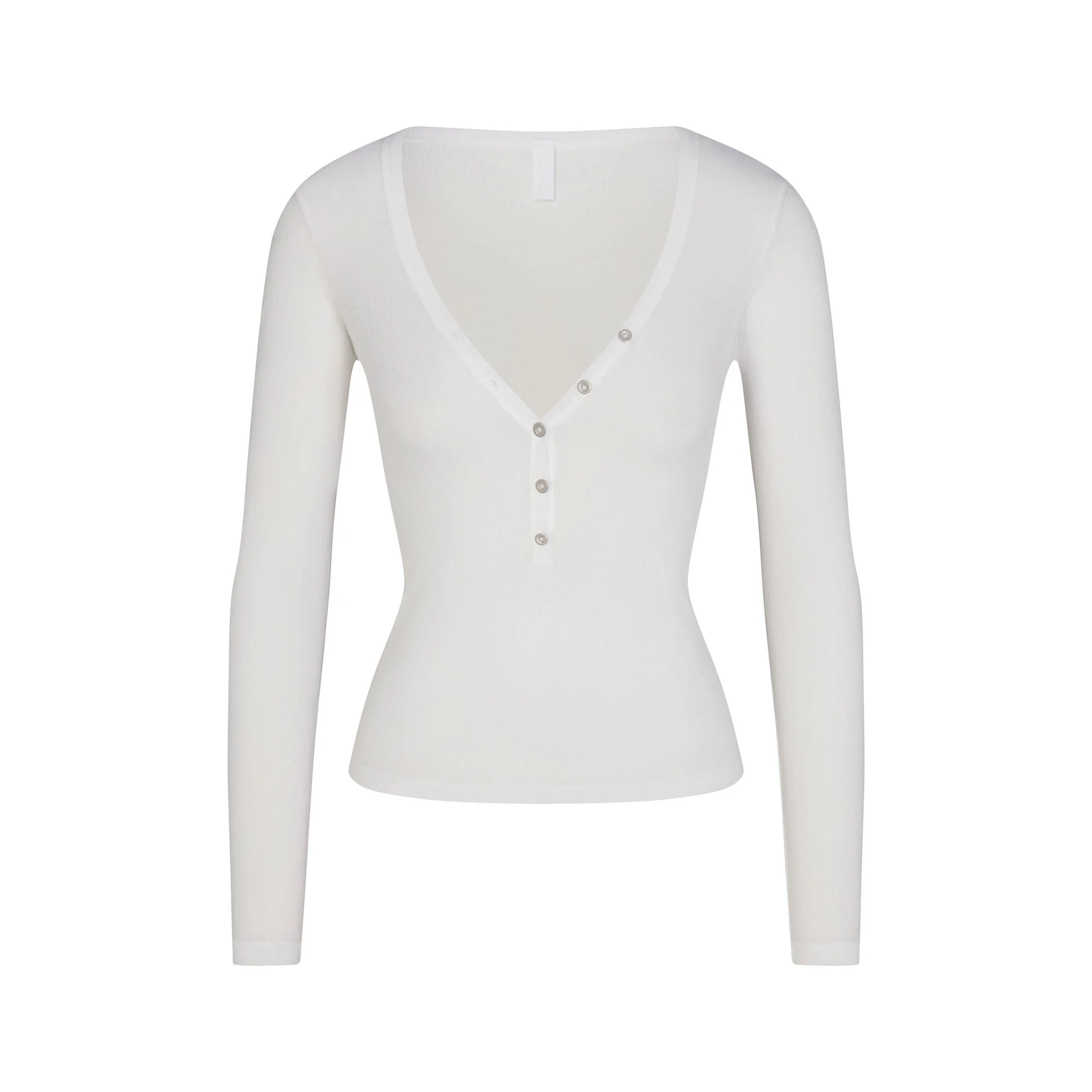 SHEER RIB HENLEY | SNOW FLAT ON A WHITE BACKGROUND | FLT