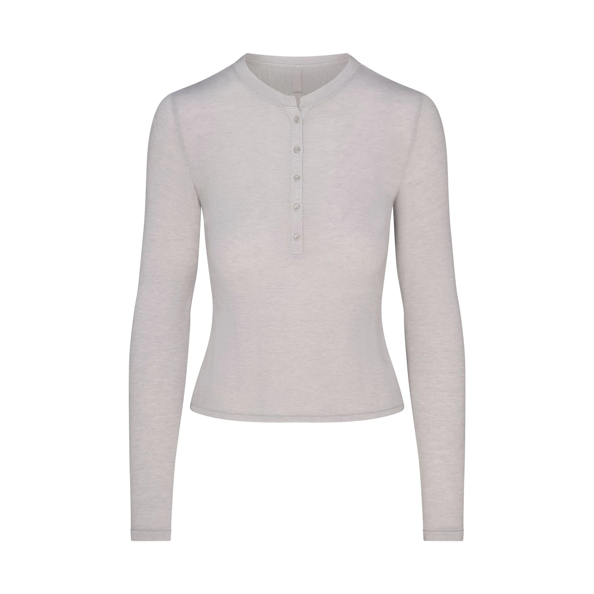 SHEER MODAL CREW NECK HENLEY | HEATHER GREY FLAT ON A WHITE BACKGROUND | FLT