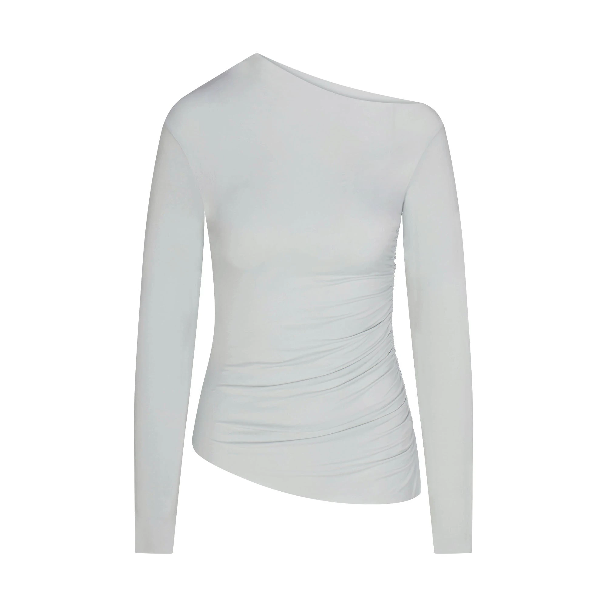 CUPRO JERSEY ASYMMETRICAL TOP | PEARL FLAT ON A WHITE BACKGROUND | FLT