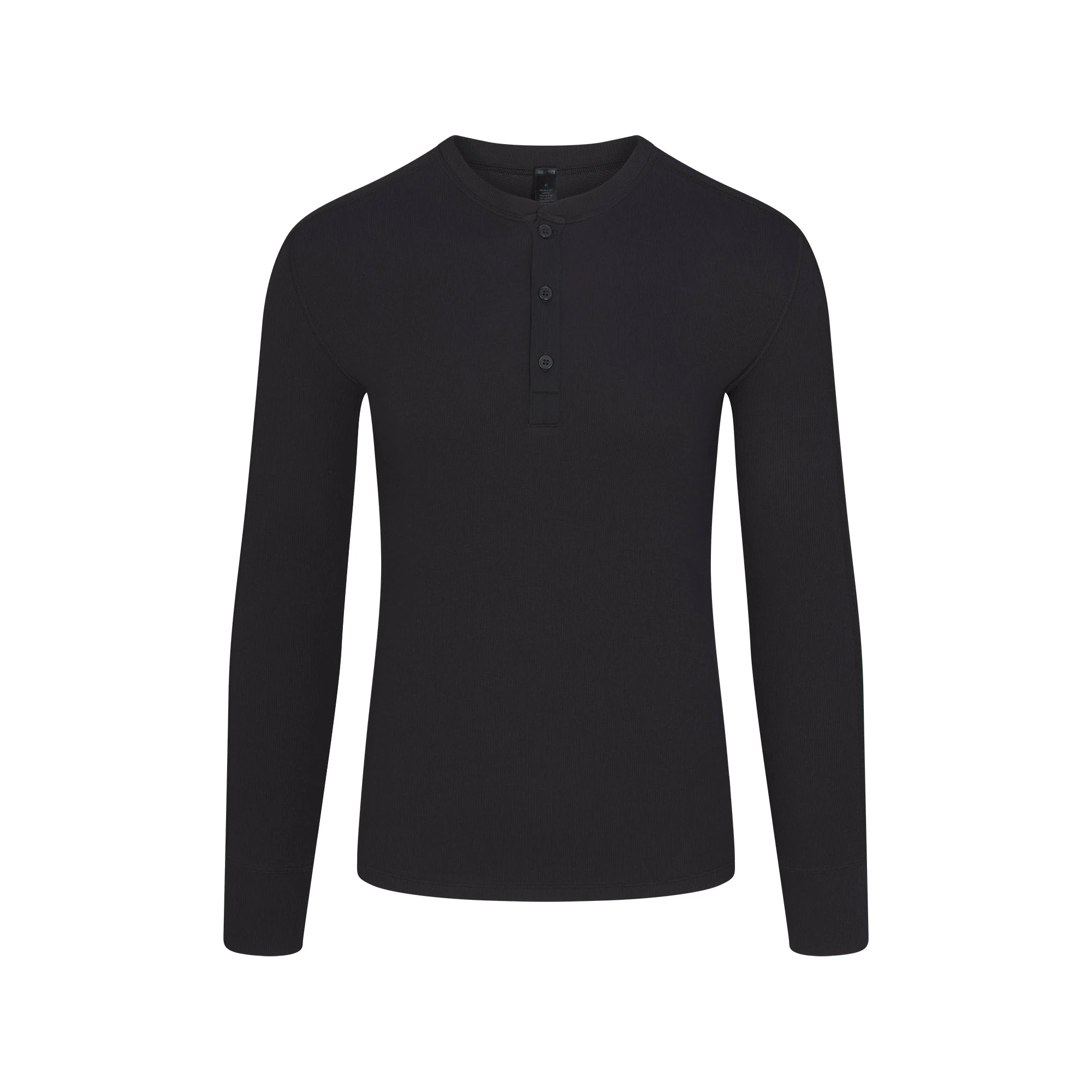 SKIMS COTTON RIB MENS HENLEY | ONYX FLAT ON A WHITE BACKGROUND | FLT @ | FOCUS: 0.0, 1.0, 0.9