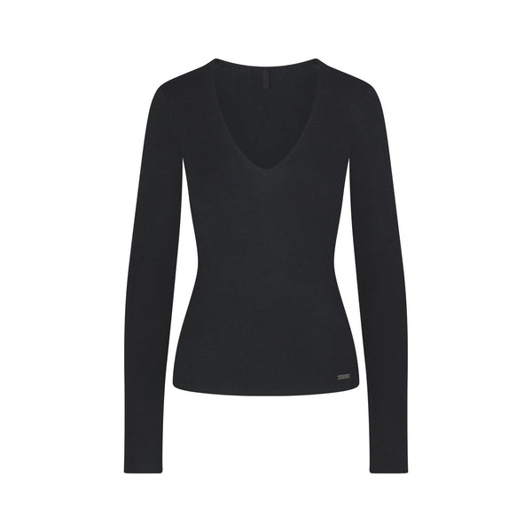 COTTON JERSEY LONG SLEEVE BOATNECK TOP | SOOT | SKIMS