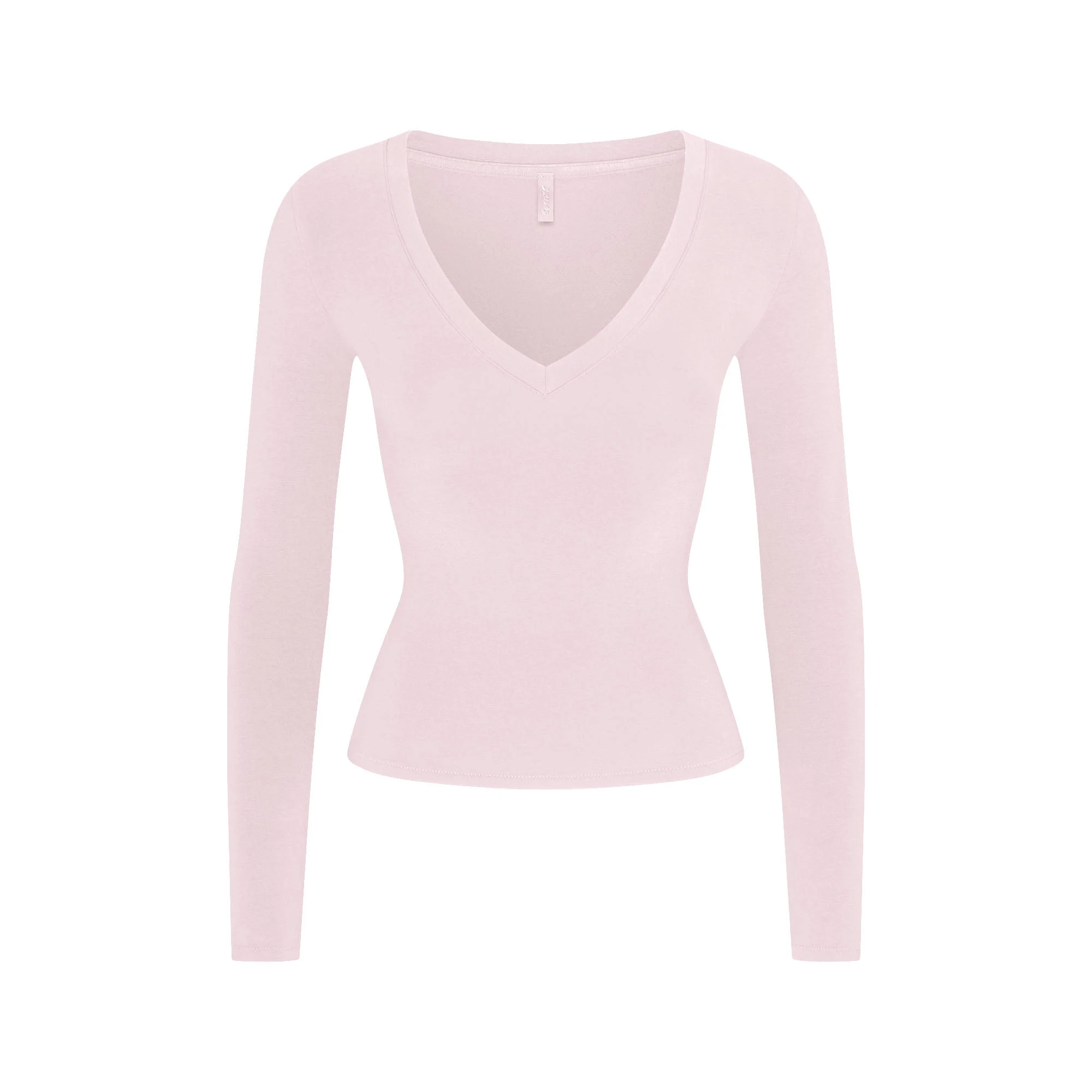 COTTON JERSEY V NECK LONG SLEEVE TOP | CHERRY BLOSSOM FLAT ON A WHITE BACKGROUND | FLT