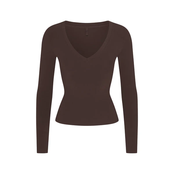 COTTON JERSEY v neck long sleeve top by SKIMS