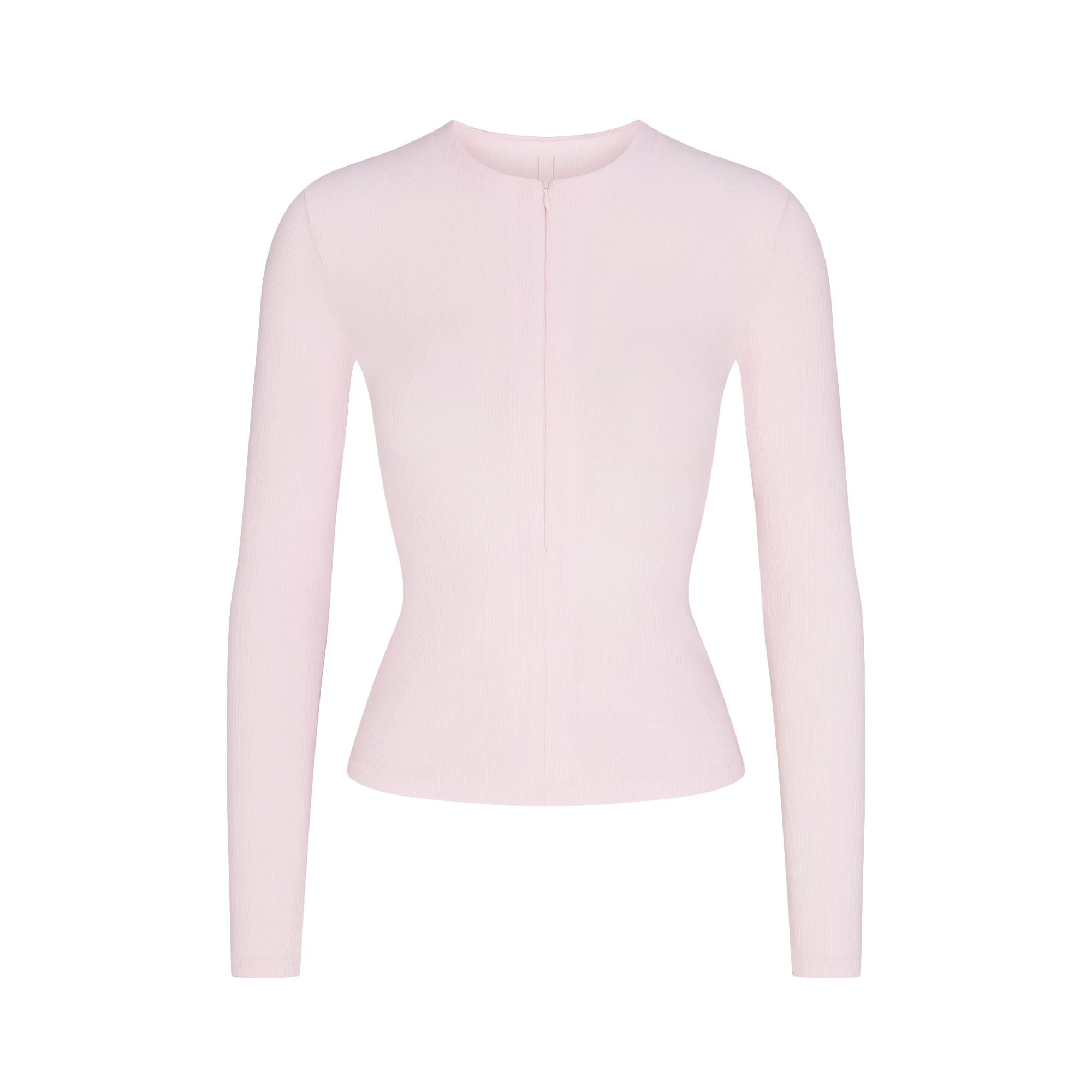 COTTON RIB ZIP UP TOP | CHERRY BLOSSOM FLAT ON A WHITE BACKGROUND | FLT