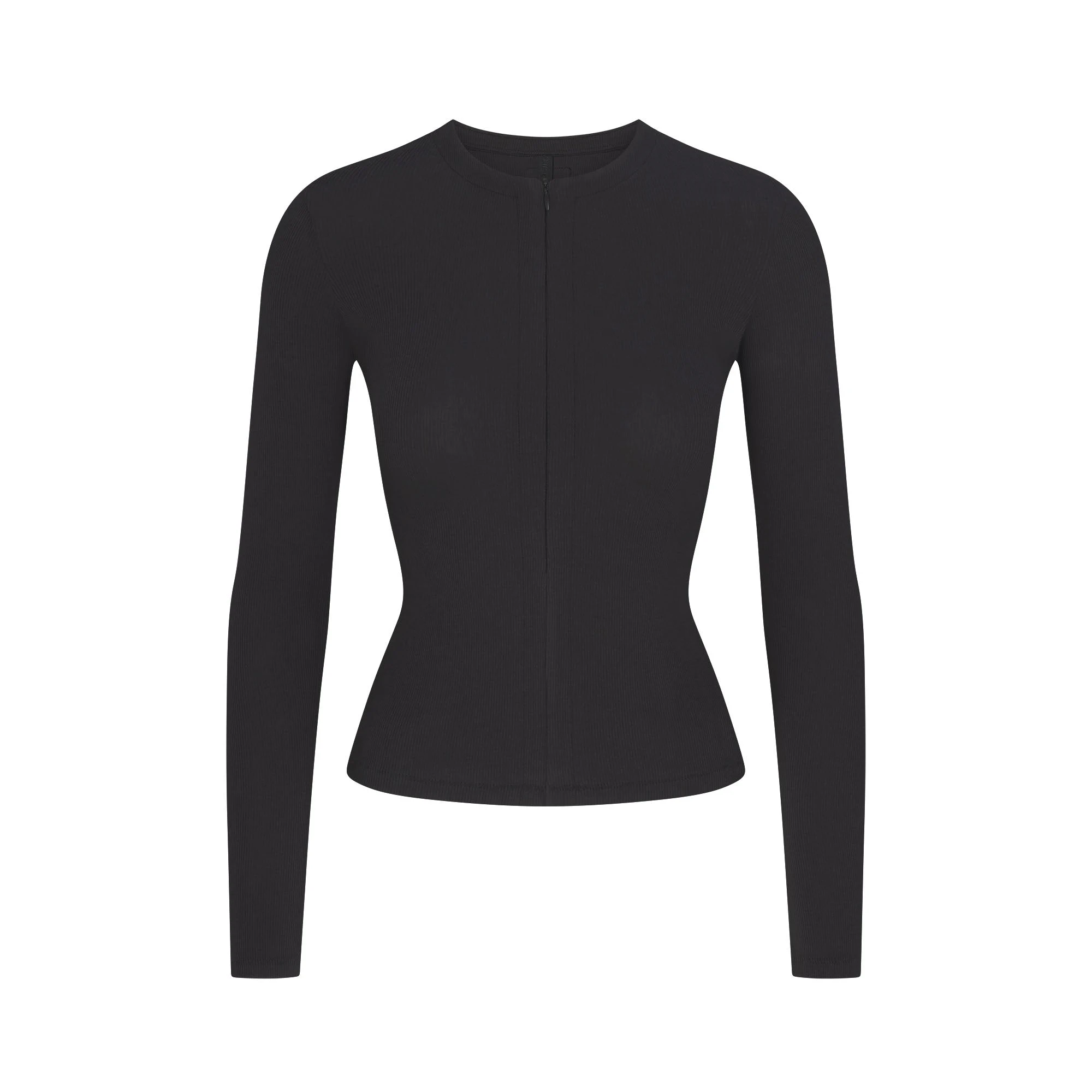 COTTON RIB ZIP UP TOP | SOOT FLAT ON A WHITE BACKGROUND | FLT