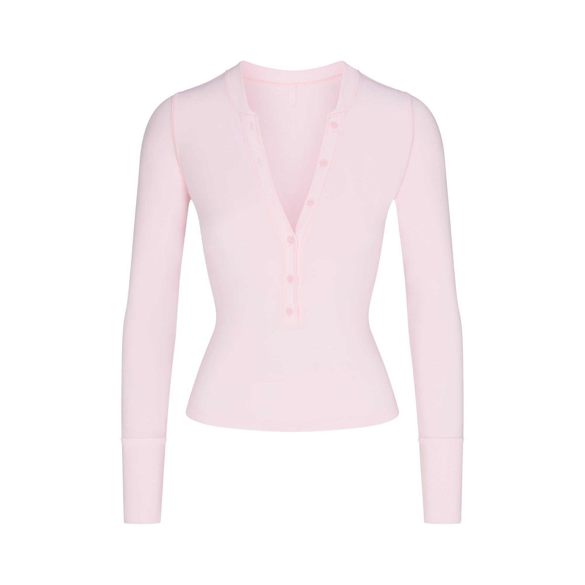 COTTON JERSEY HENLEY LONG SLEEVE | CHERRY BLOSSOM FLAT ON A WHITE BACKGROUND | FLT