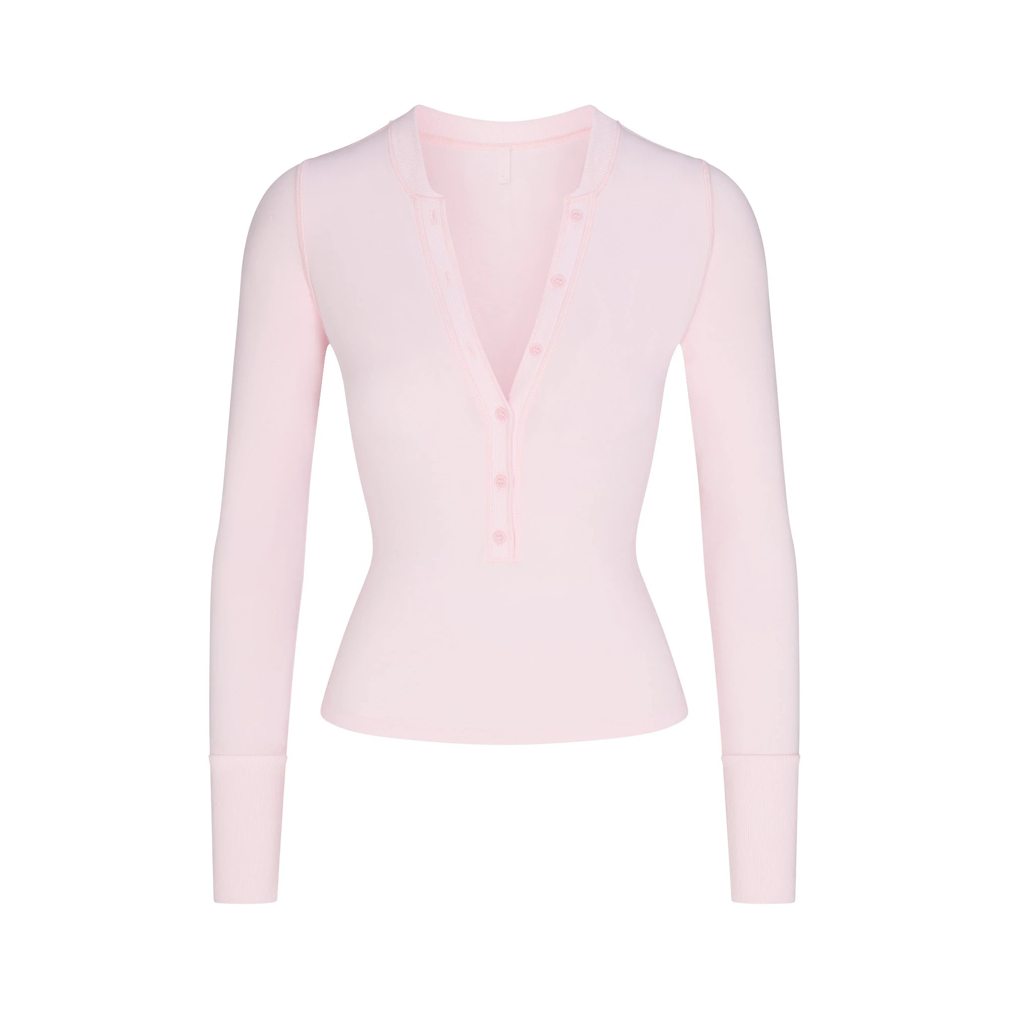 COTTON JERSEY HENLEY LONG SLEEVE | CHERRY BLOSSOM FLAT ON A WHITE BACKGROUND | FLT