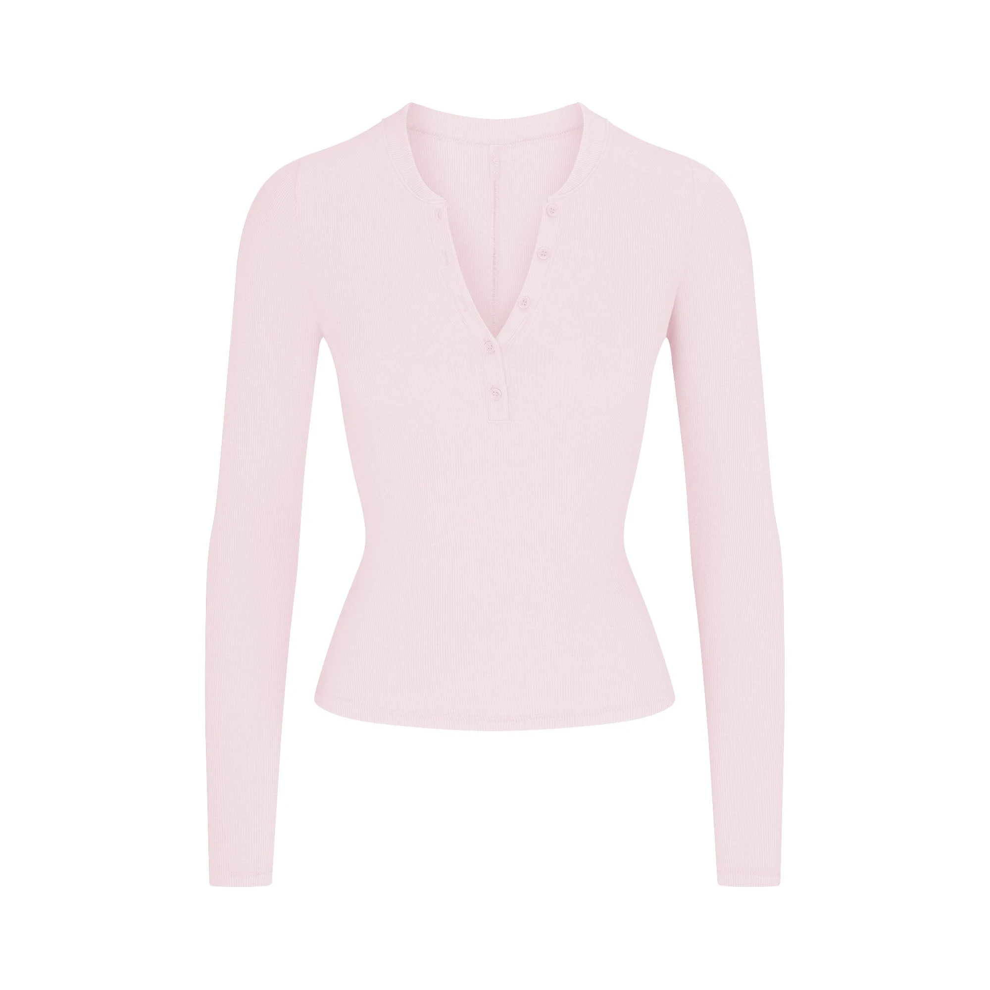 COTTON RIB HENLEY LONG SLEEVE | CHERRY BLOSSOM FLAT ON A WHITE BACKGROUND | FLT