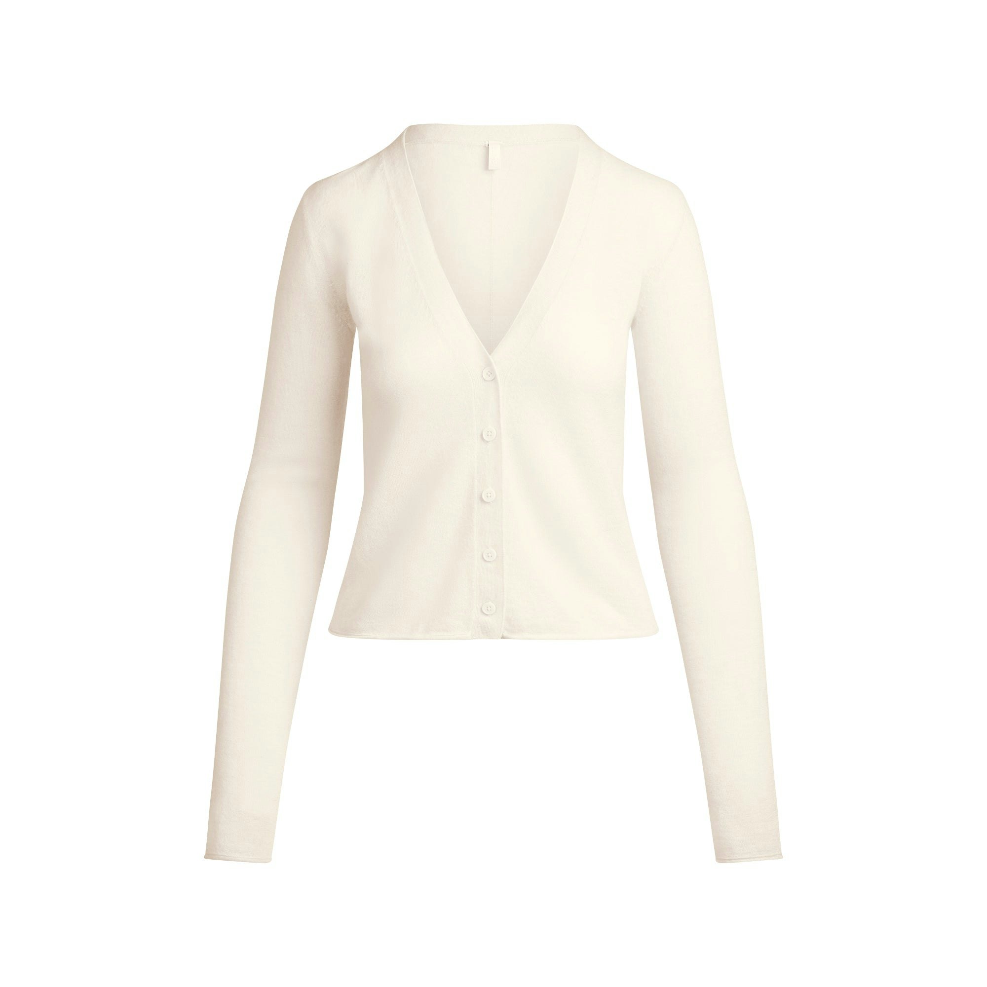 FEATHERWEIGHT CASHMERE CARDIGAN | EGRET FLAT ON A WHITE BACKGROUND | FLT