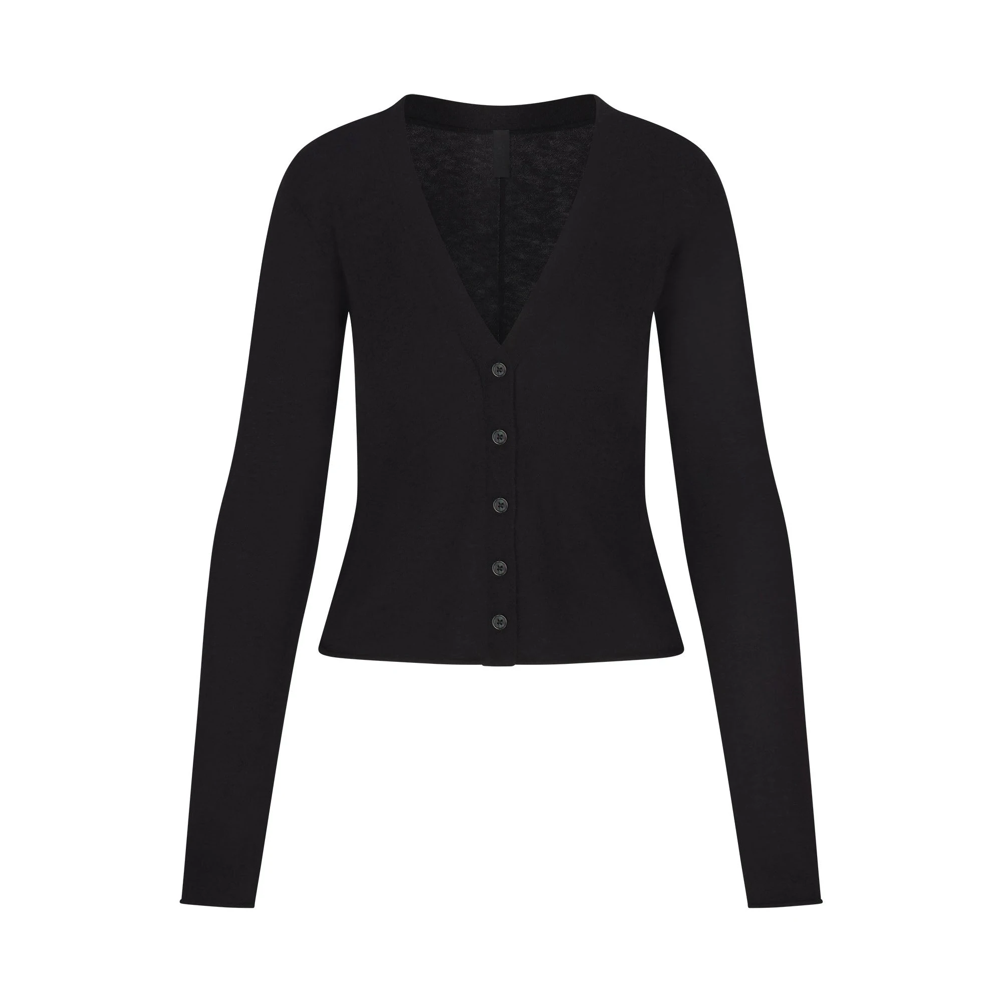 FEATHERWEIGHT CASHMERE CARDIGAN | ONYX FLAT ON A WHITE BACKGROUND | FLT