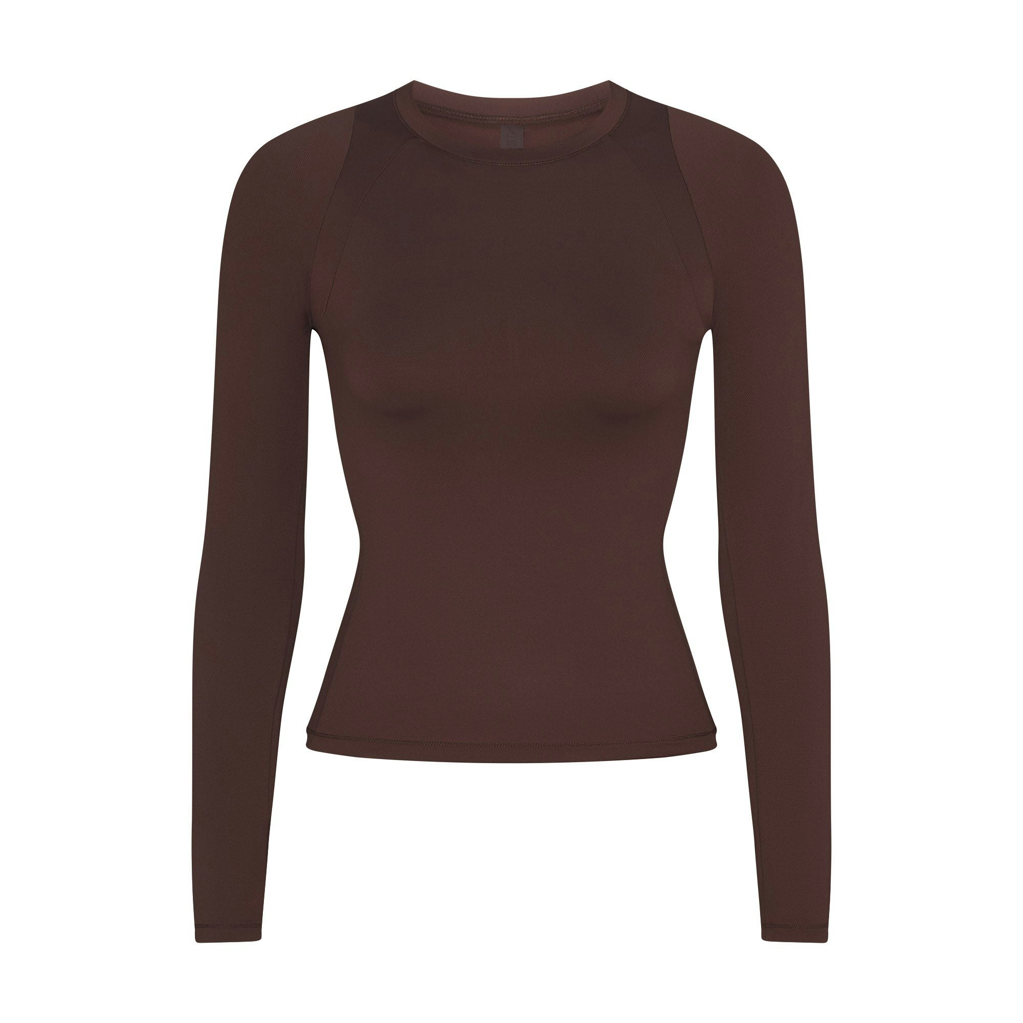 NikeSKIMS AIRY LONG SLEEVE CREW NECK TOP | DARK SEPIA FLAT ON A WHITE BACKGROUND | FLT