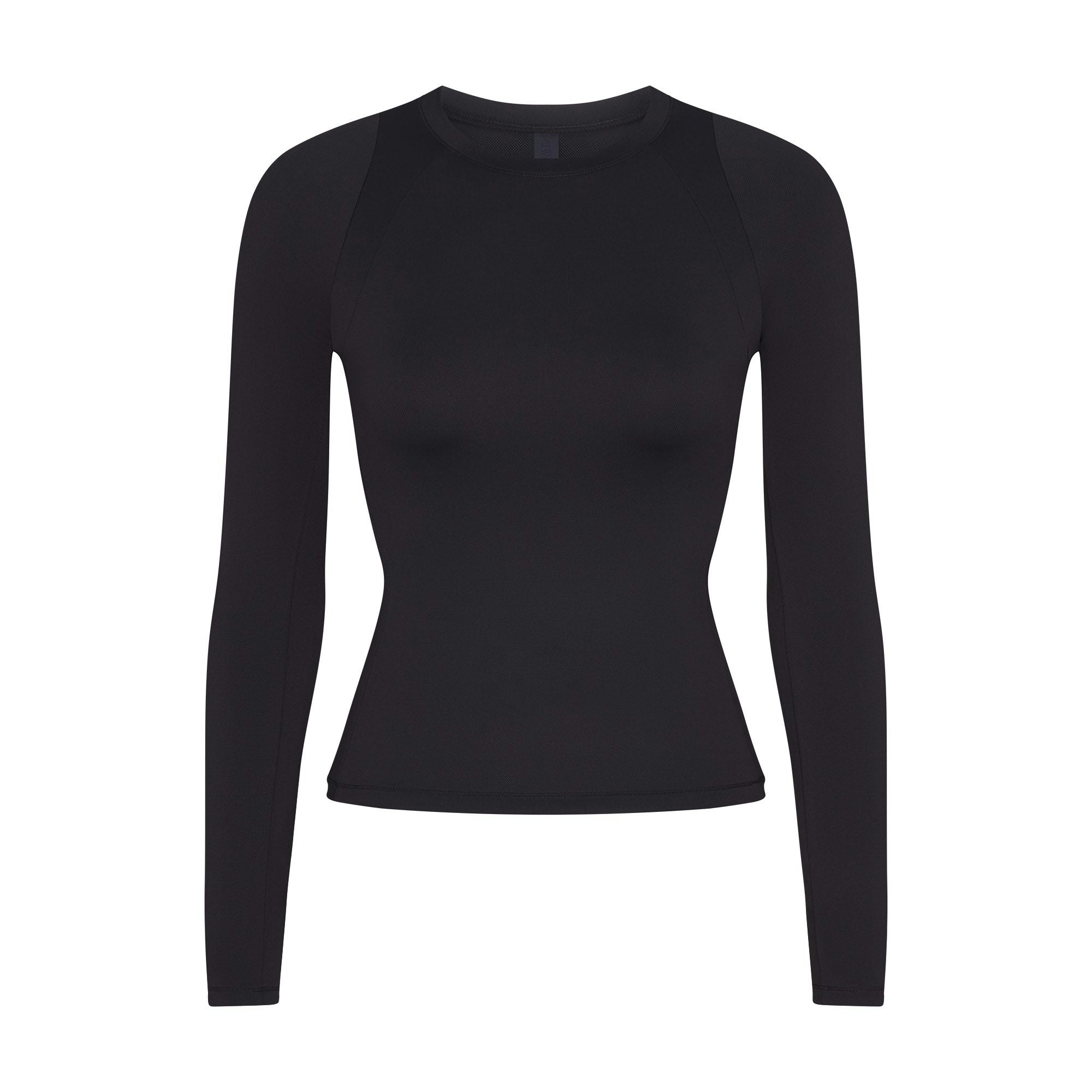 NikeSKIMS AIRY LONG SLEEVE CREW NECK TOP | OBSIDIAN FLAT ON A WHITE BACKGROUND | FLT