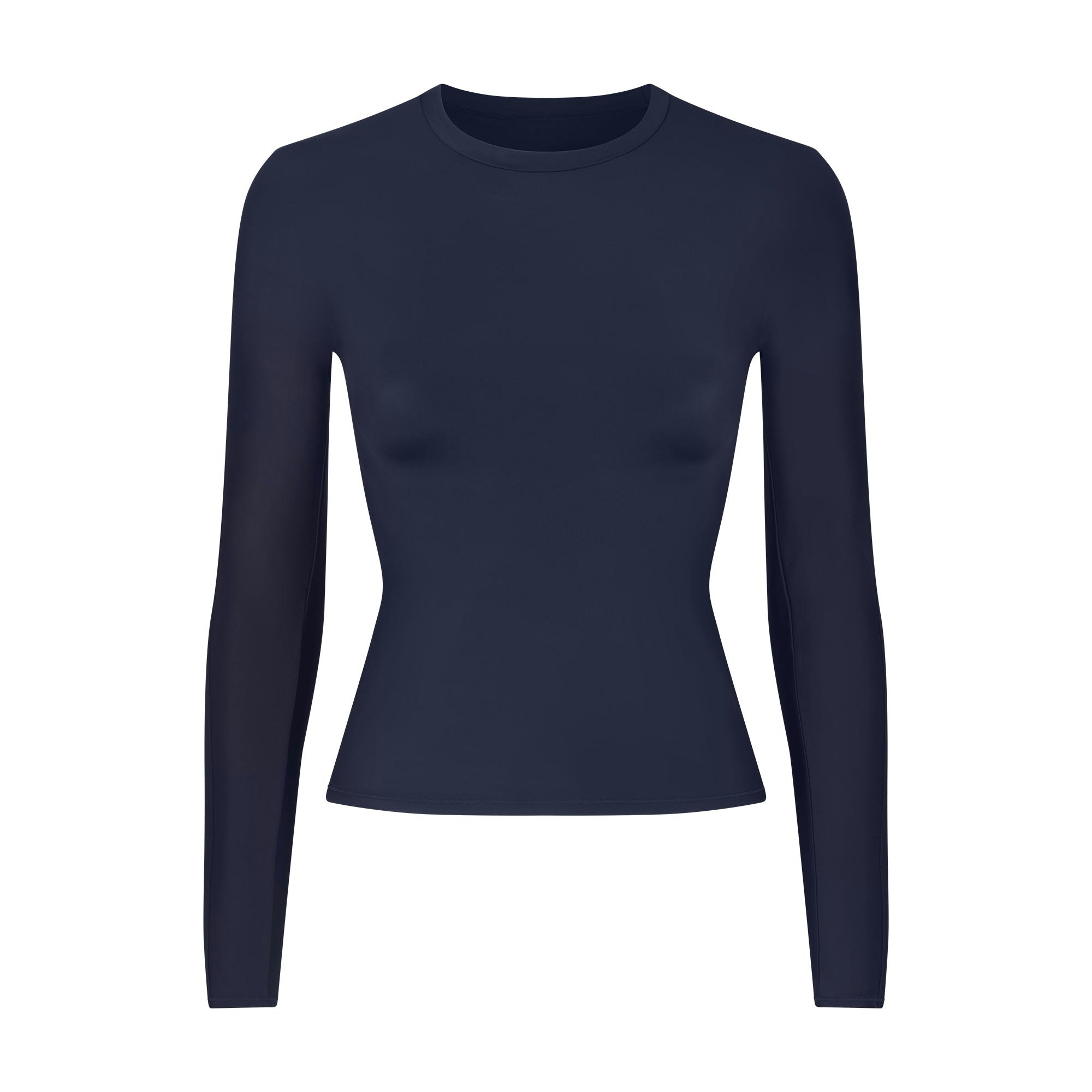 NikeSKIMS SHINE LONG SLEEVE CREW NECK TOP | NAVY FLAT ON A WHITE BACKGROUND | FLT