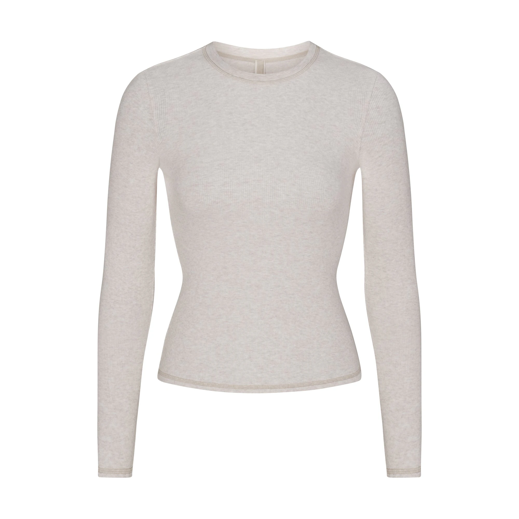 COTTON RIB LONG SLEEVE T-SHIRT LAYS FLAT ON A WHITE BACKGROUND