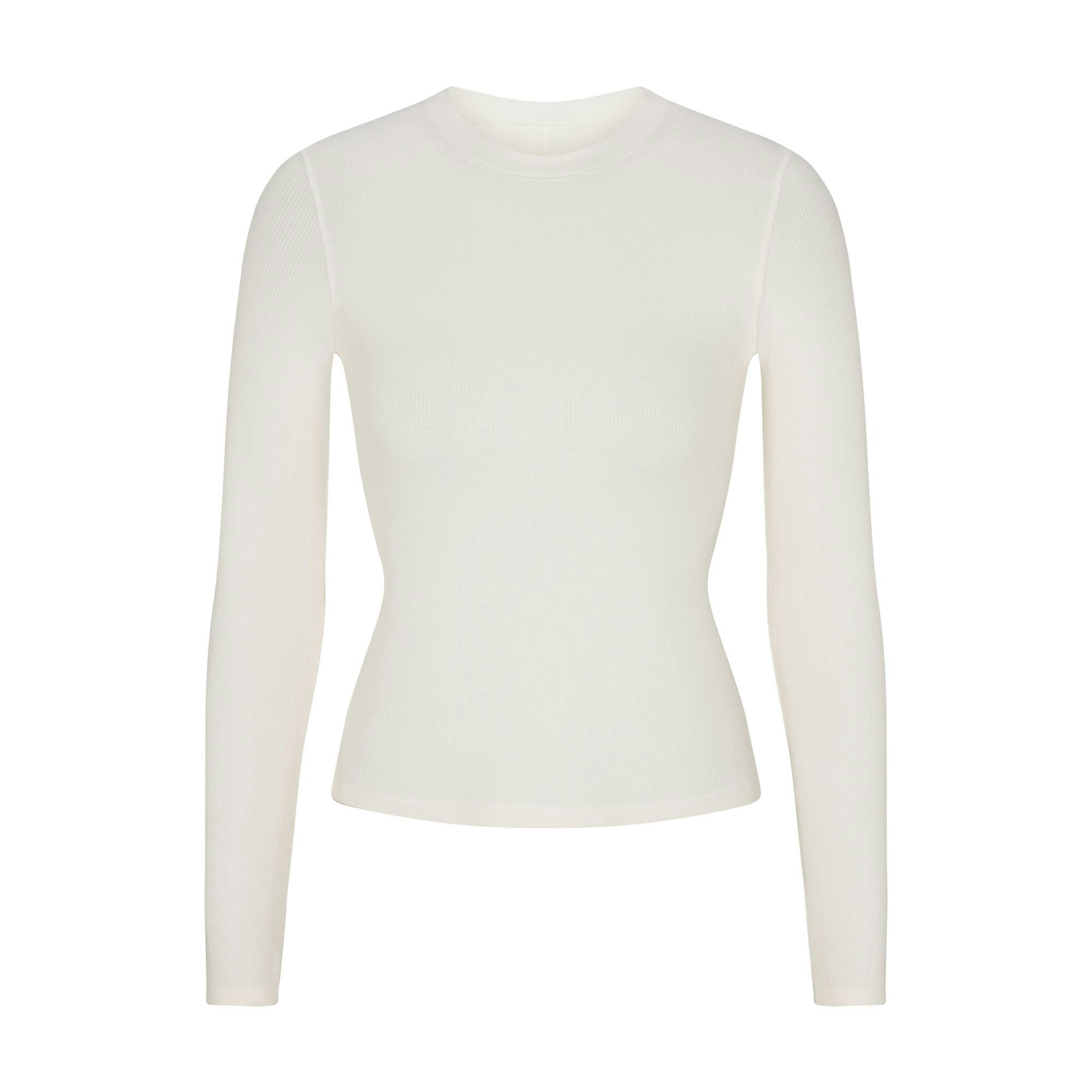 COTTON RIB LONG SLEEVE T-SHIRT | MARBLE (LONG SLEEVE T-SHIRTS, TOPS) FLAT ON A WHITE BACKGROUND | FLT