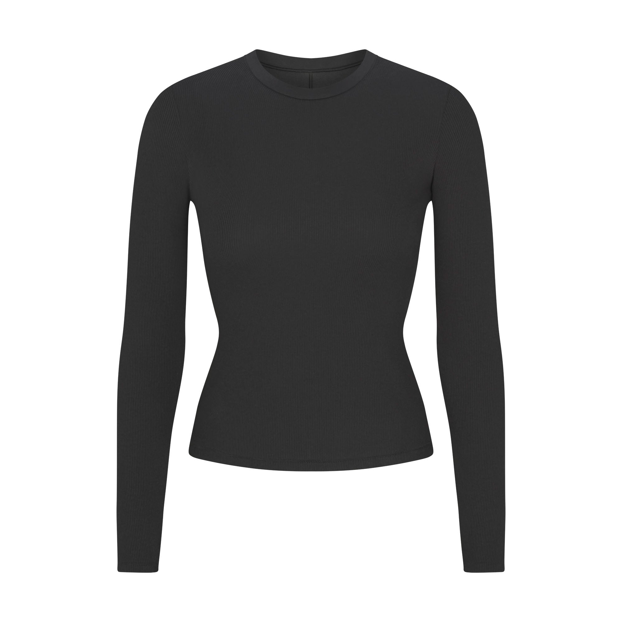 COTTON RIB LONG SLEEVE T SHIRT SOOT FLAT ON A WHITE BACKGROUND | FLT | FLT