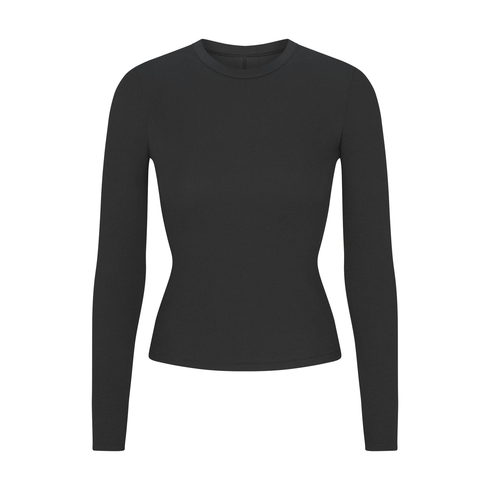 COTTON RIB LONG SLEEVE T SHIRT SOOT FLAT ON A WHITE BACKGROUND | FLT | FLT