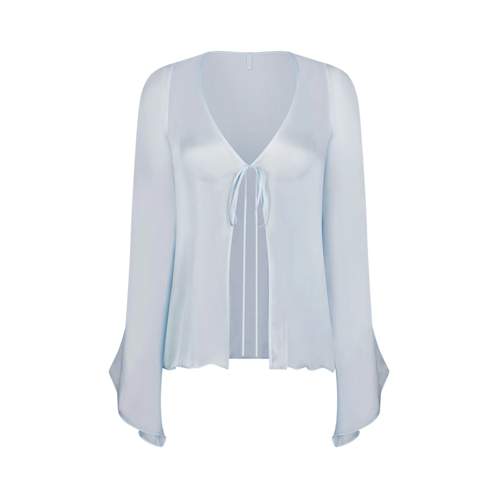 SKIMS ROMANCE TIE FRONT TOP | CELESTE (LONG SLEEVE T-SHIRTS, TOPS) LAYS FLAT ON A WHITE BACKGROUND | FLT