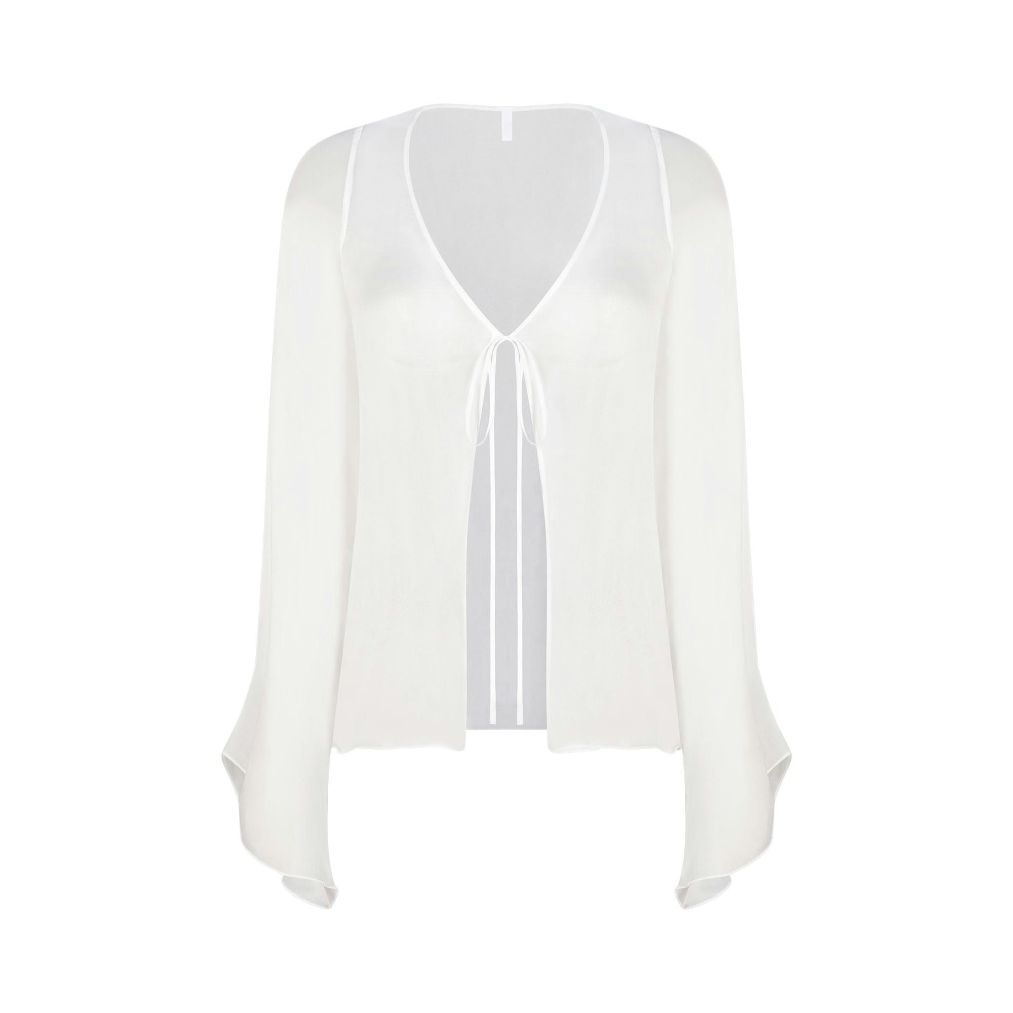 SKIMS ROMANCE TIE FRONT TOP | SNOW (LONG SLEEVE T-SHIRTS, TOPS) LAYS FLAT ON A WHITE BACKGROUND