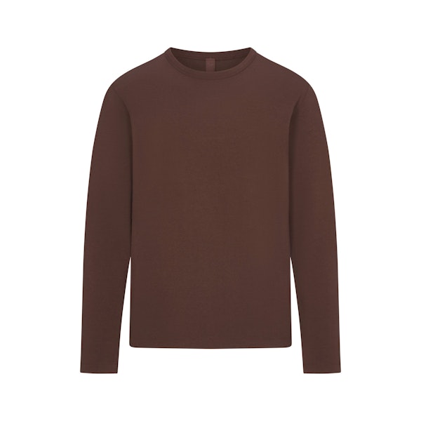 JERSEY LOUNGE MENS RELAXED LONG SLEEVE T-SHIRT | MUD (MENS LONG SLEEVE T-SHIRTS) FLAT ON A WHITE BACKGROUND | FLT