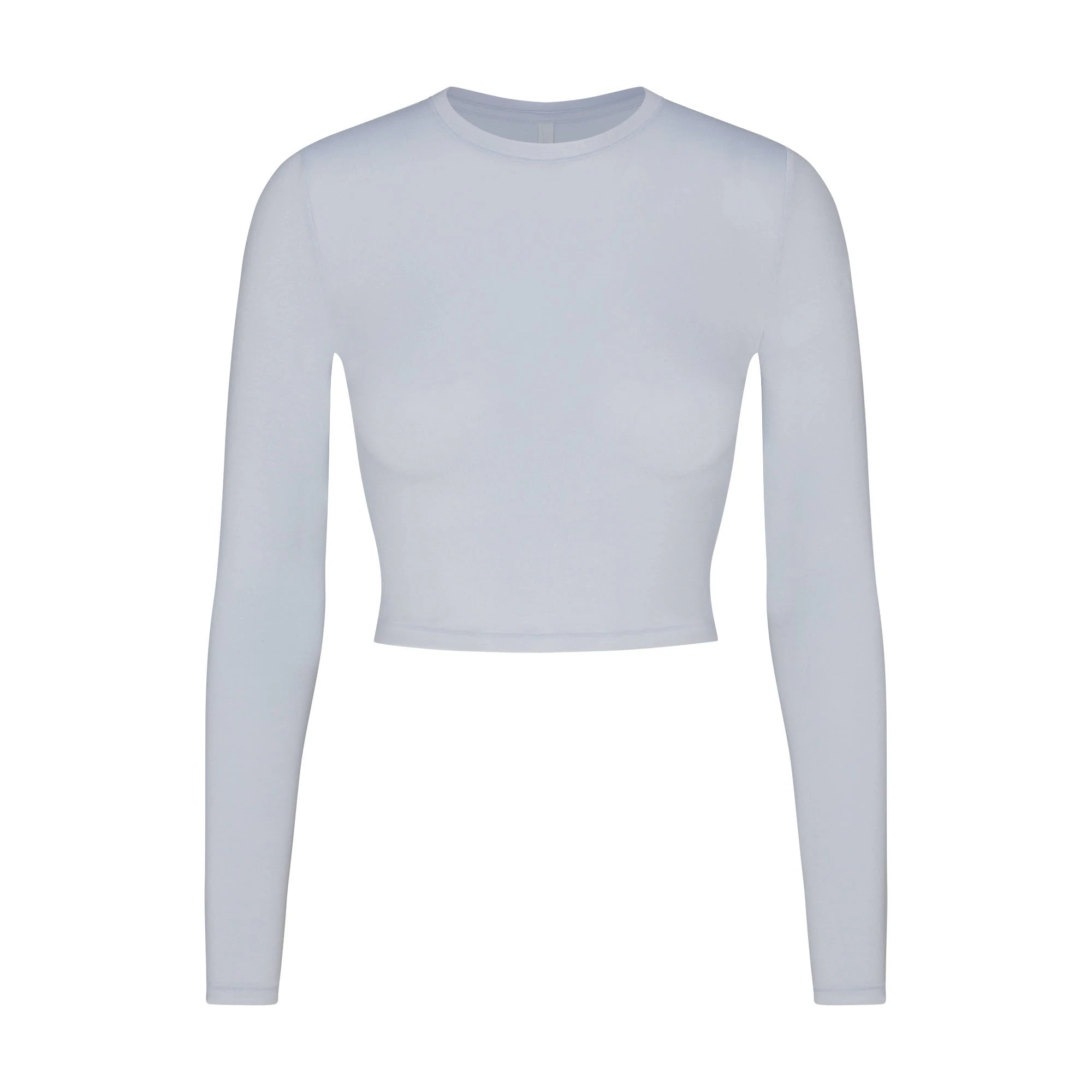 SKIMS SLEEP SUPER CROPPED LONG SLEEVE | ZEN BLUE FLAT ON A WHITE BACKGROUND | FLT