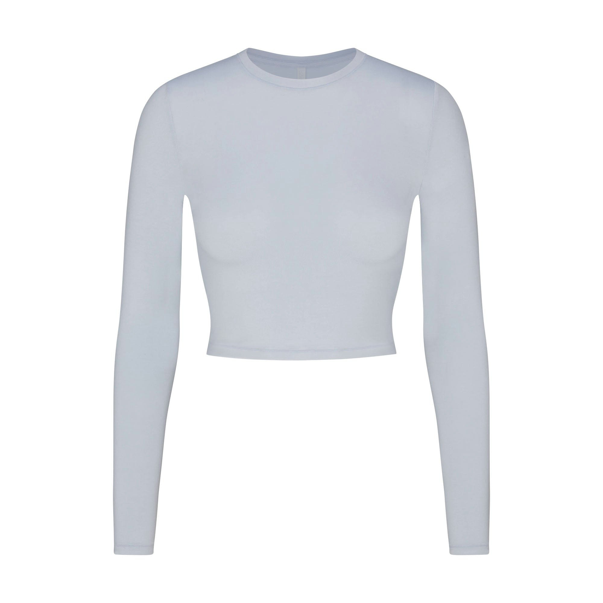 SKIMS SLEEP SUPER CROPPED LONG SLEEVE | ZEN BLUE FLAT ON A WHITE BACKGROUND | FLT
