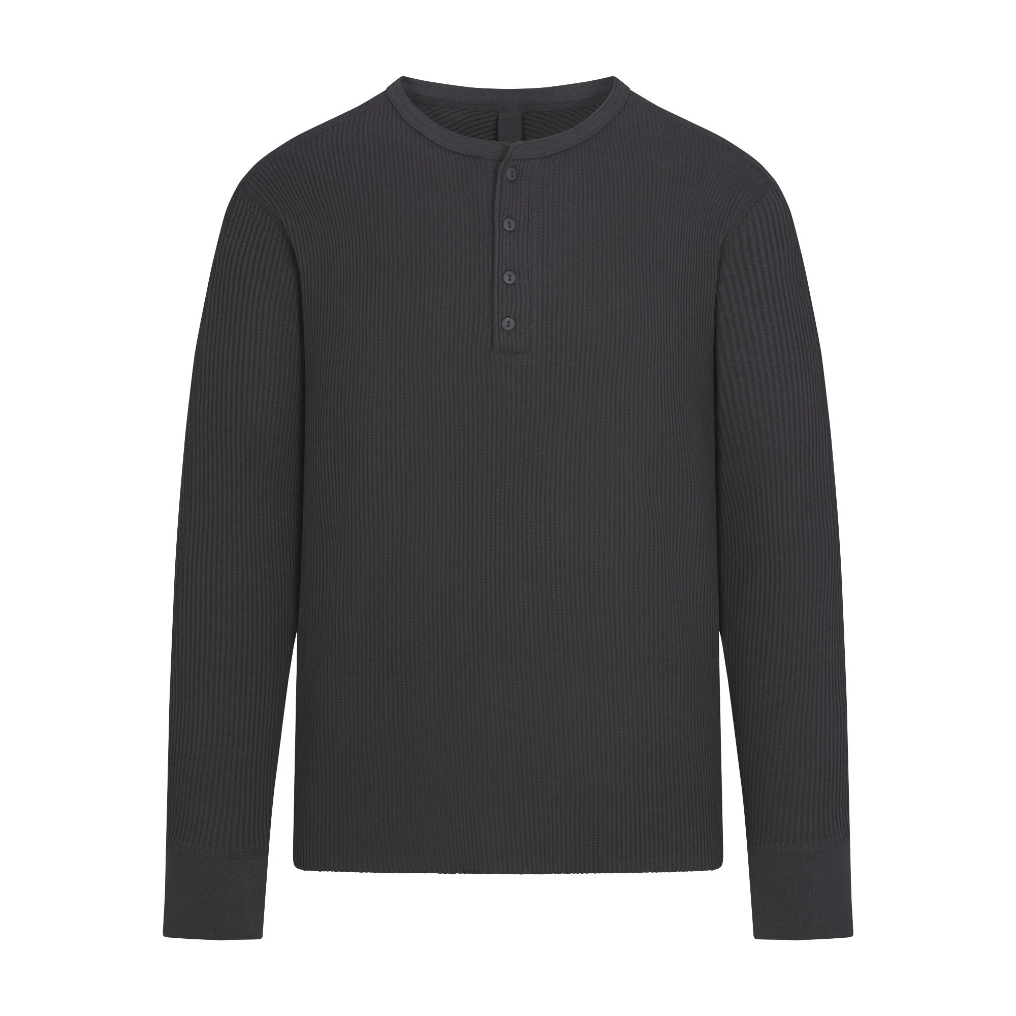 WAFFLE MENS SLIM LONG SLEEVE HENLEY | ASH (MENS HOODIES) FLAT ON A WHITE BACKGROUND | FLT