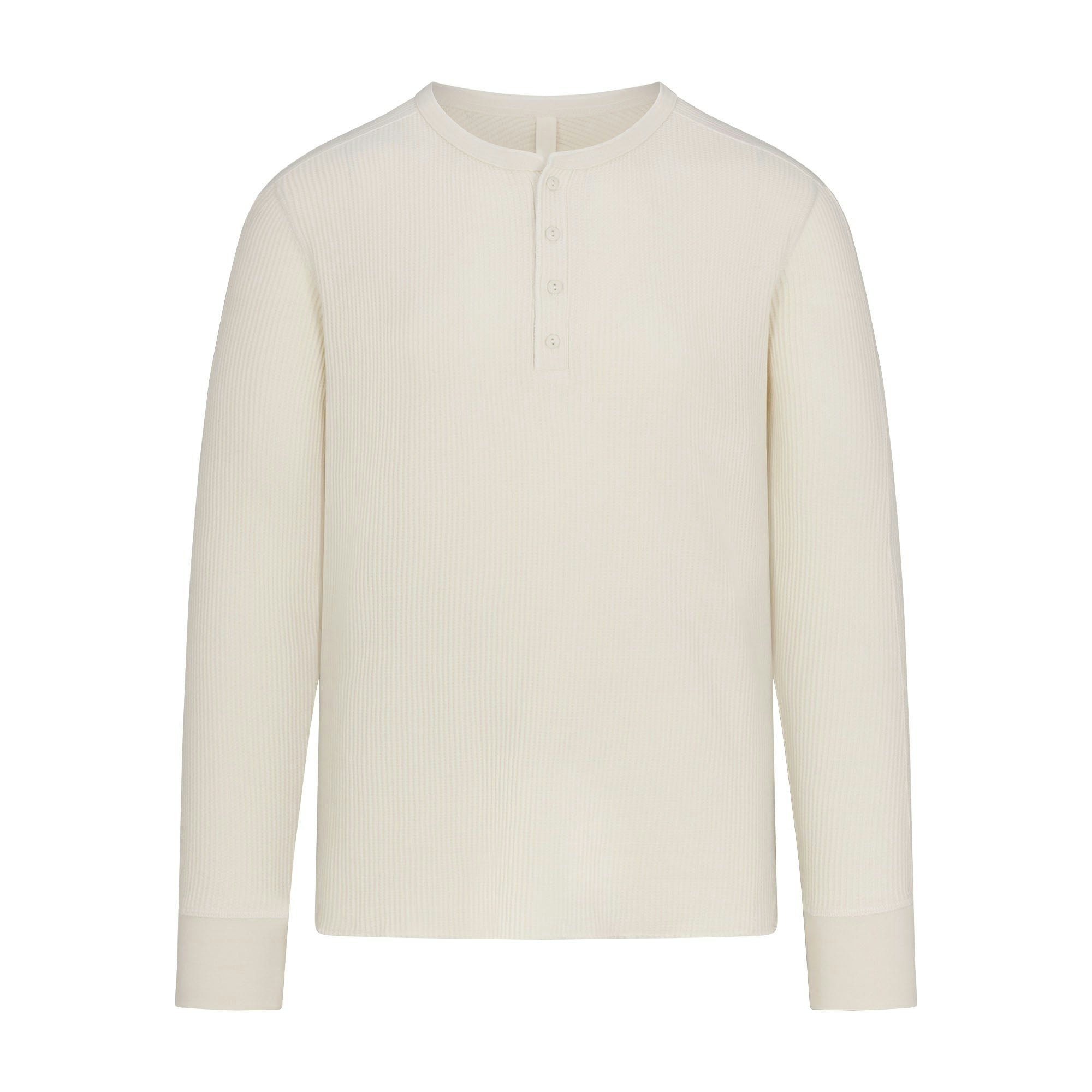 WAFFLE MENS SLIM LONG SLEEVE HENLEY | ECRU (MENS HOODIES) FLAT ON A WHITE BACKGROUND | FLT