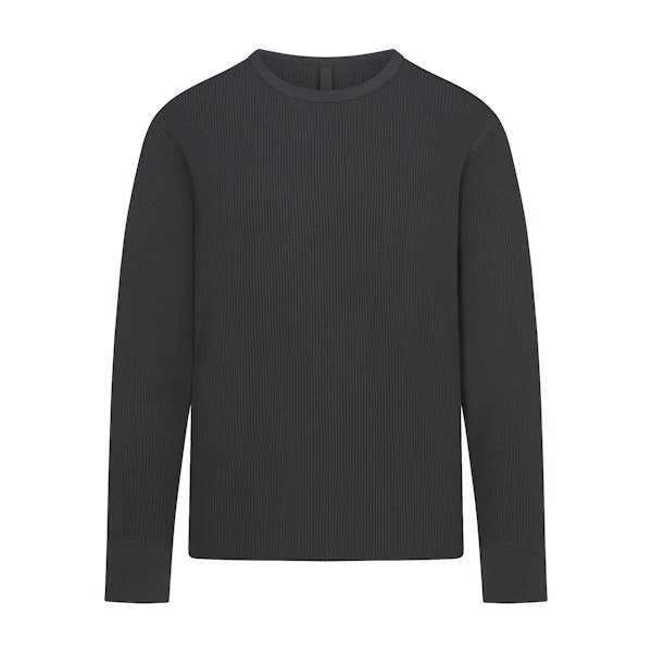 WAFFLE MENS LONG SLEEVE T-SHIRT | ASH (MENS LONG SLEEVE T-SHIRTS) FLAT ON A WHITE BACKGROUND | FLT
