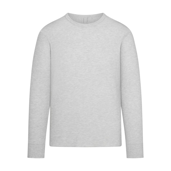 WAFFLE MENS LONG SLEEVE T-SHIRT | LIGHT HEATHER GREY (MENS LONG SLEEVE T-SHIRTS) FLAT ON A WHITE BACKGROUND | FLT