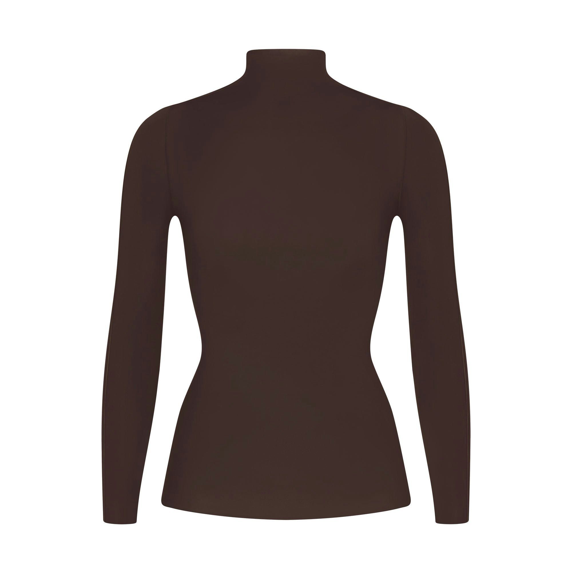 NikeSKIMS WEIGHTLESS LAYERS MOCK NECK LONG SLEEVE TOP | DARK ROAST FLAT ON A WHITE BACKGROUND | FLT